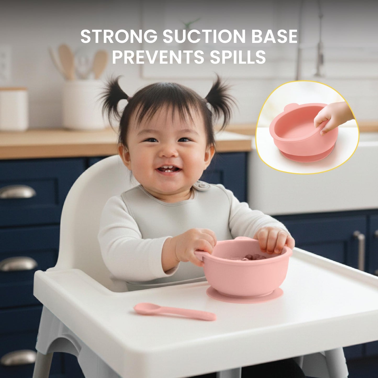 Lulyboo Silicone Bear Suction Bowl & Spoon Set for Babies & Toddlers - Food-Grade Silicone, Non-Spill Anti-Slip Base, Soft Gumming Spoon, Durable & Dishwasher Safe, Ideal for Self-Feeding