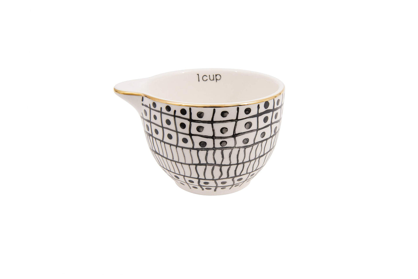 Creative Co-Op Black & White Stoneware Measuring Cups with Gold Electroplating (Set of 4 Sizes)