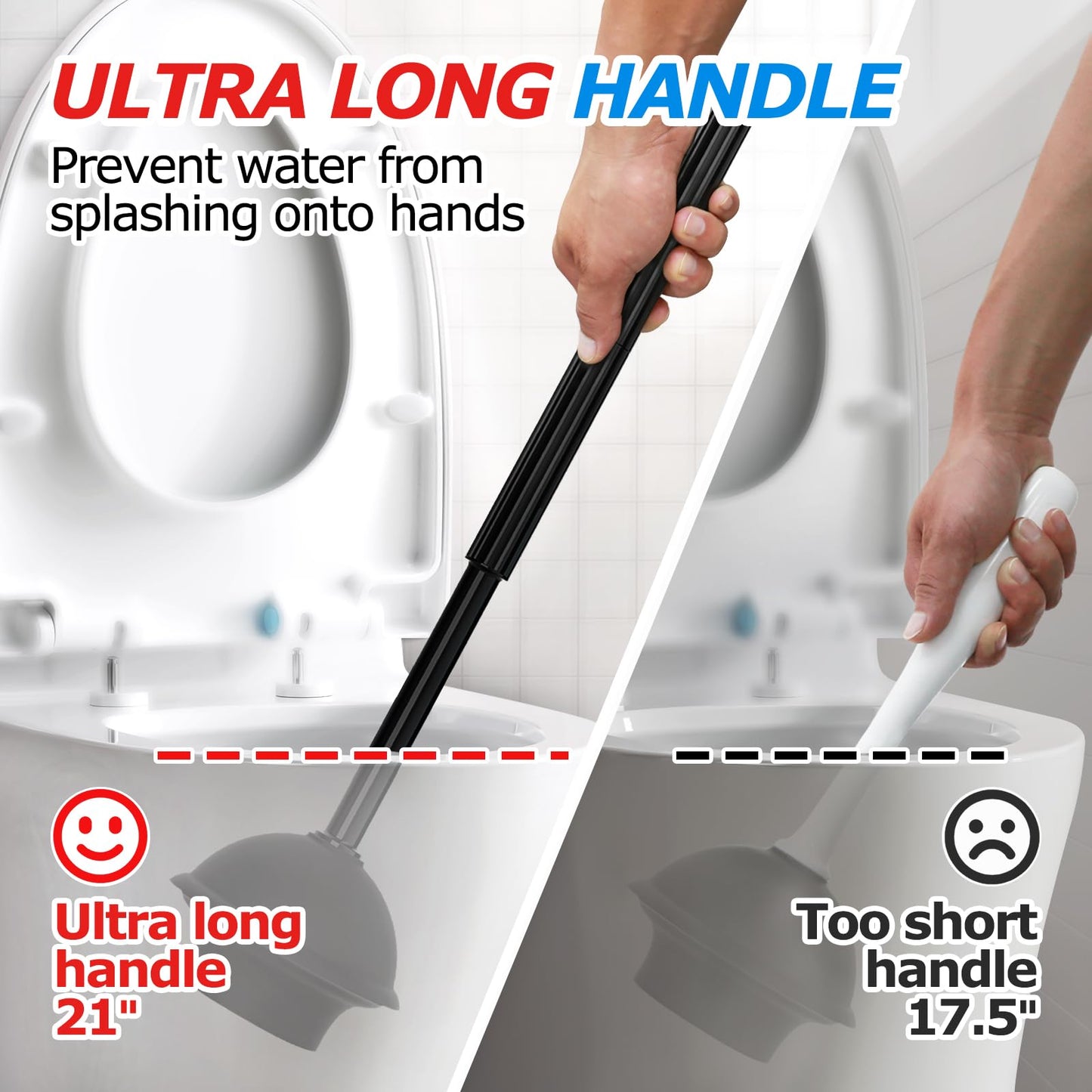 FORASTO 2 in 1 Toilet Plunger and Brush Set，Extended Handle Plunger，Toilet Bowl Brush Plunger Set, Bathroom Cleaning Tools ，Toilet Brush Plunger Combo，Cleaning Brush，Bathroom Cleaning Supplies