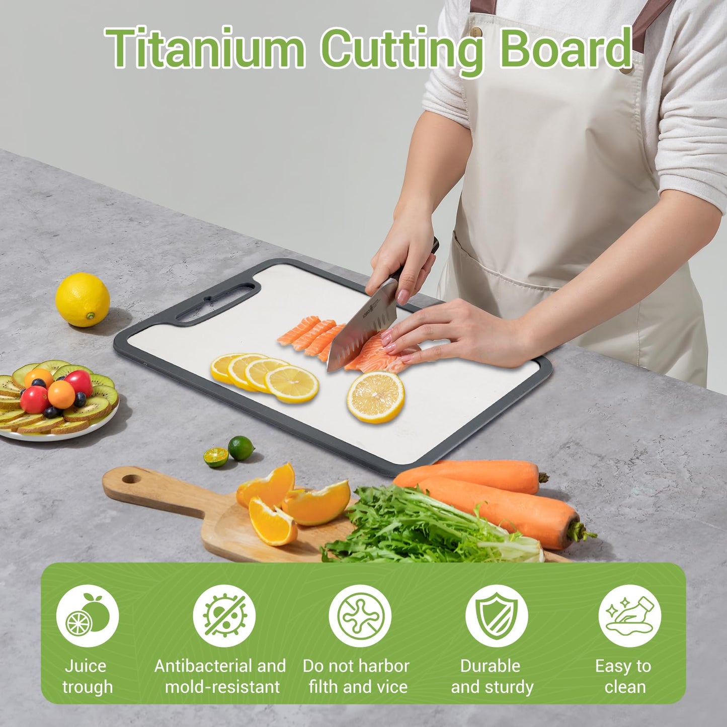 Titanium Cutting Board set of 3,Metal Cutting Boards for Kitchen,Stainless Steel Cutting Board, Chopping Boards for Kitchen and Camping,Silicone Edge for Non-Slip & Non-Cut 3Pcs(L+M+S)