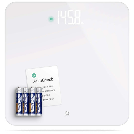 Greater Goods AccuCheck Digital Scale for Body Weight - Accurate Digital Bathroom Scale with High-Precision Sensors, Large Easy-to-Read Backlit Display, 400 lb Capacity, Auto Step-On (White)