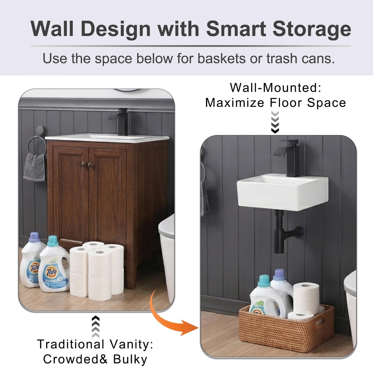 DEHOMEN Rectangle Wall-mount Bathroom Sink 13.3" x 11.5" Compact Ceramic Floating Square Vessel Sink Modern Vanity Classic Lavatory for Small Bathroom,Rvs White