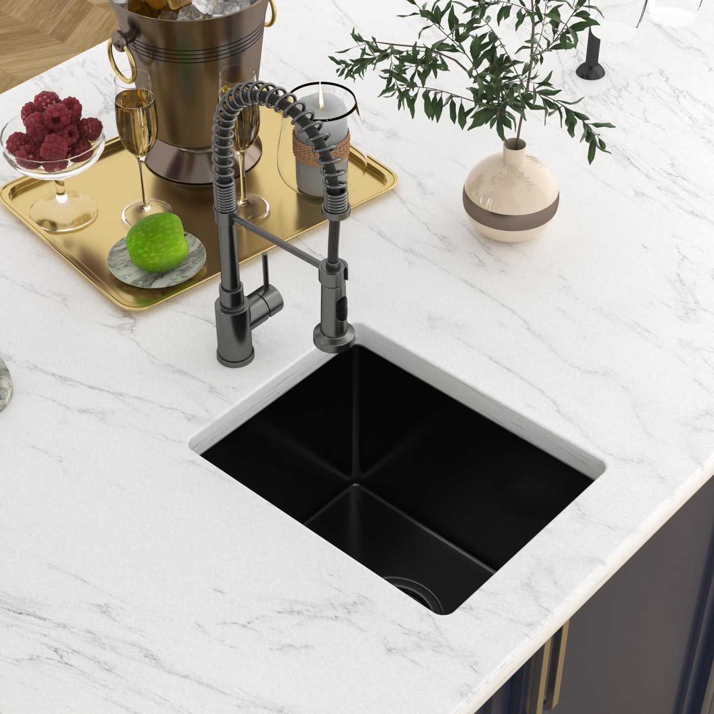 Zeayoun 12 Inch Gunmetal Black Undermount Bar Sink 12 x 15 Kitchen Sink 304 Stainless Steel Single Bowl Under Counter Sink with Nano Coating, 12x15x9