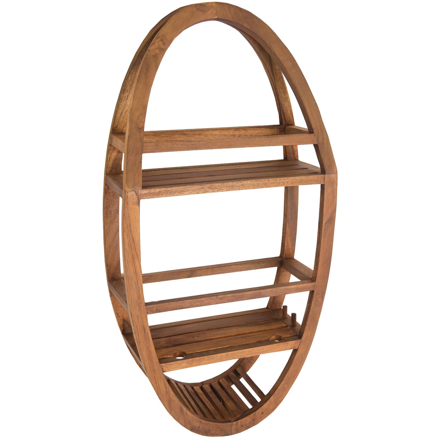 AquaTeak Patented Moa Oval Teak Shower Organizer - Hanging Shower Caddy with Wood Shelves, Hooks & Soap Holder - Durable, Water-Resistant Bathroom Storage with Space-Saving Design