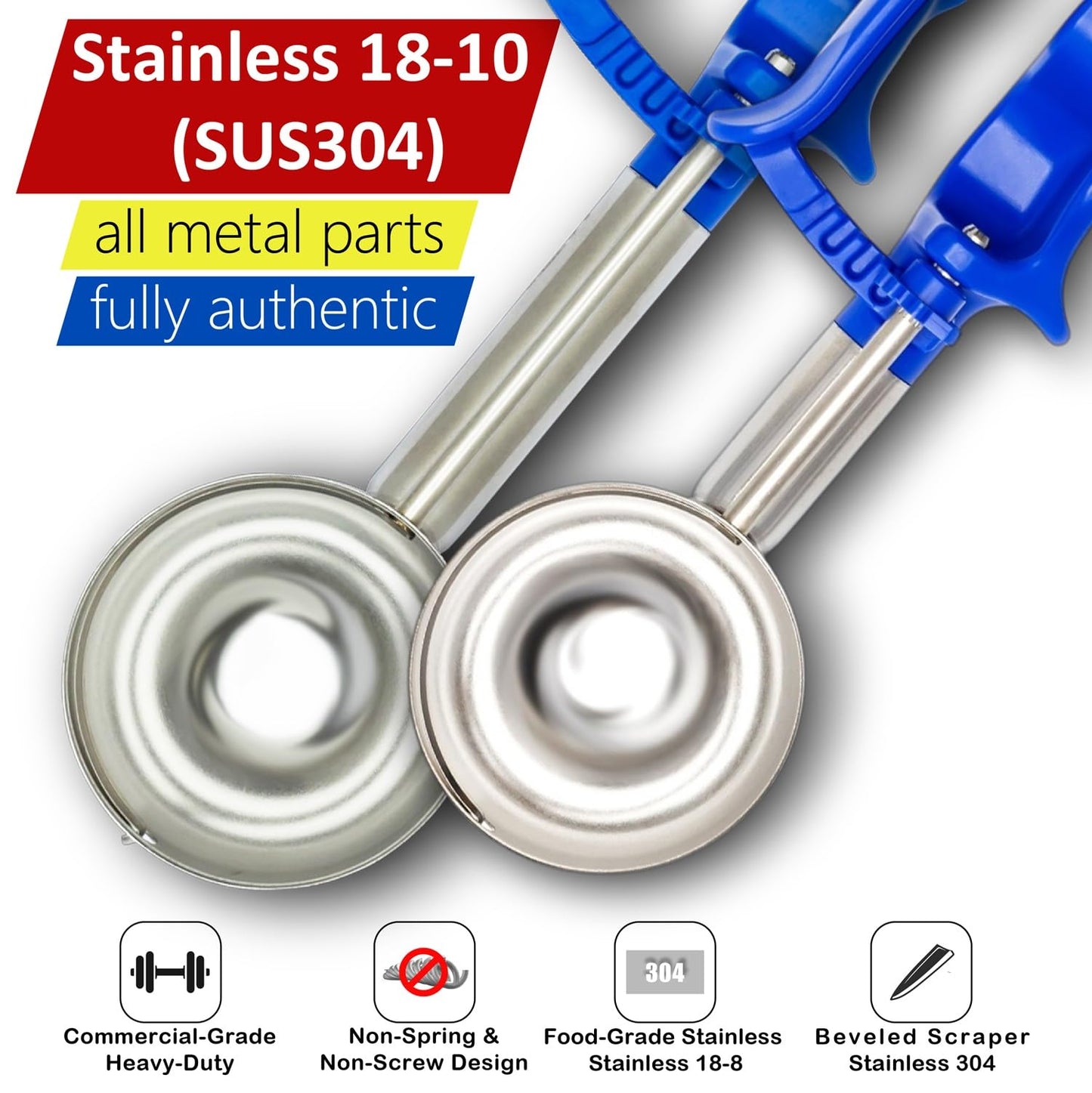 Size 16 BLUE (2.07 oz.) VODOMAX Commercial Food Disher, Portioner, Stainless 304, IceCream Scooper, Palm-Squeeze, Portion Control, #16 Scoop, Gelato Scoop, 2 oz. Disher, Non-Zeroll