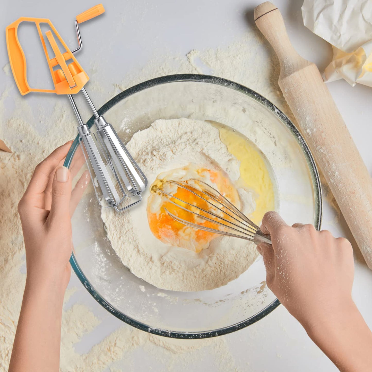 Stainless Steel Rotary Hand Whip Whisk, Egg Beater Mixer, Cooking Tool, Kitchen Gadget, Classic Hand Crank Style Egg Beater(Orange)