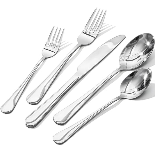 40-Piece Silverware Set for 8, Premium 18/10 Stainless Steel Flatware, Quality Heavy Duty Cutlery Utensils, Mirror Polished Dishwasher Safe Silverware for Home Wedding Housewarming Gift - HIKAA