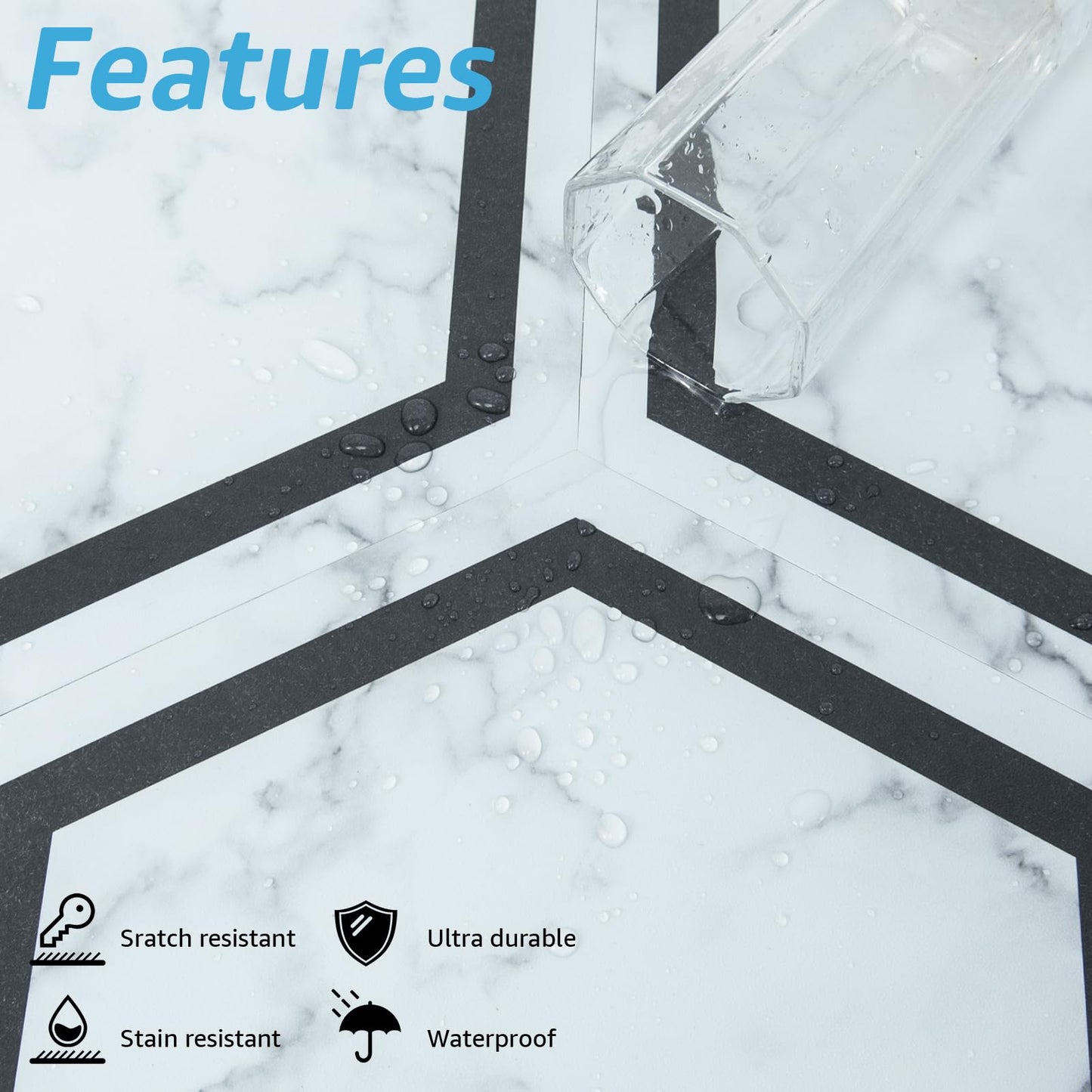 Art3d 30-Pack Hexagon Peel and Stick Flooring Tile Marble Look, Self Adhesive Waterproof Vinyl Floor Tile for Kitchen Bathroom Living Room Bedroom, 11.8" x 10.2" White Marble