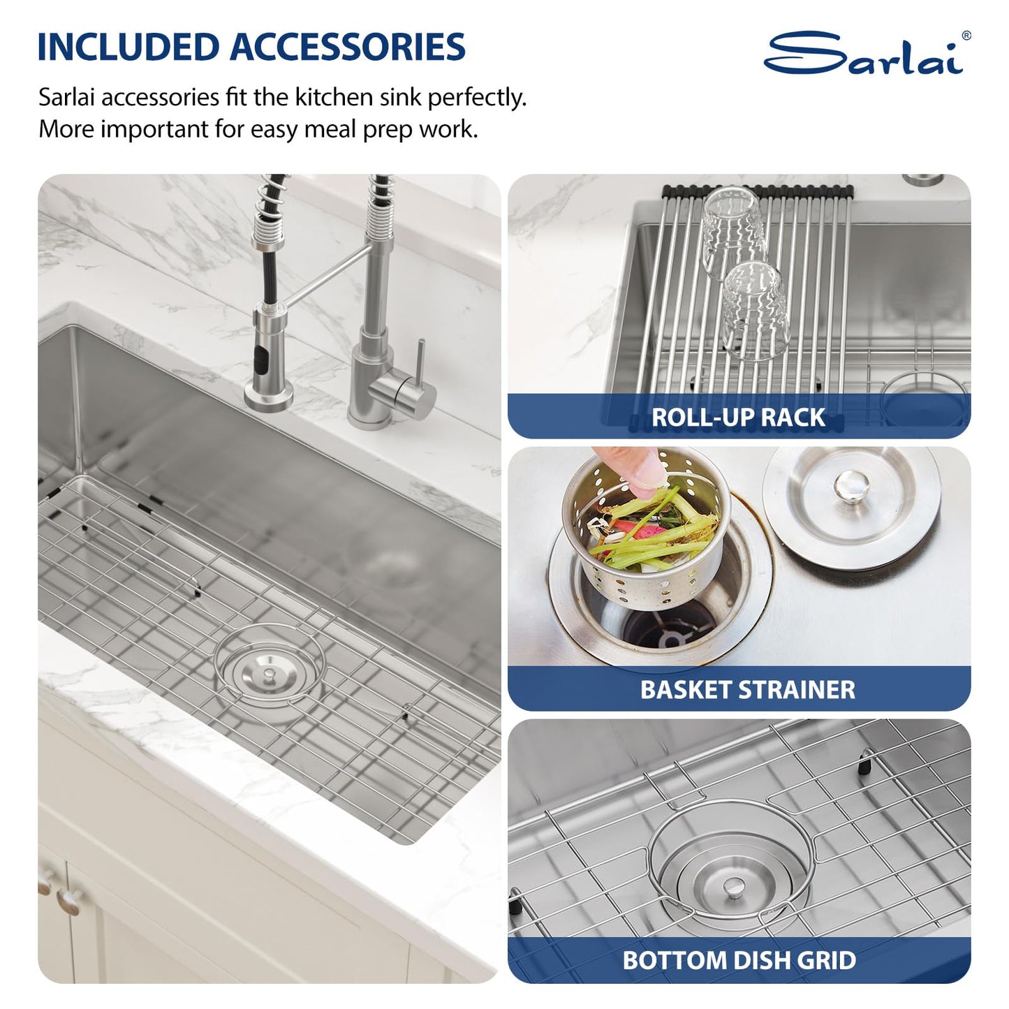 Sarlai 30 Undermount Kitchen Sink 30x18 Inch Stainless Steel Single Bowl Kitchen Sink Round Corner 16 Gauge Handmade Under Counter Sinks Basin