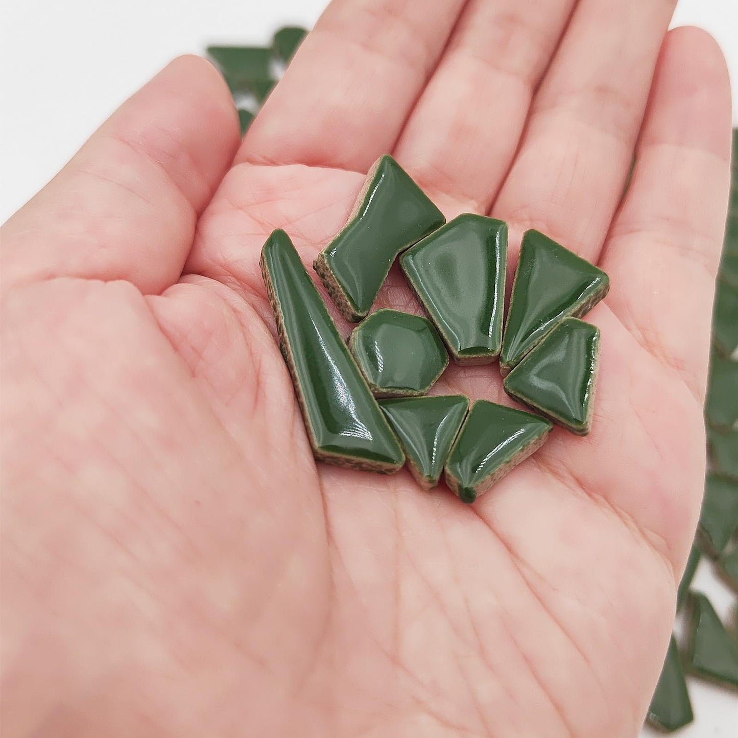 200g Ceramic Mosaic Tiles for Crafts,Irregular Stained Ceramic 0.2"x0.8" Porcelain Mosaic Tiles for Home Decoration (Green)