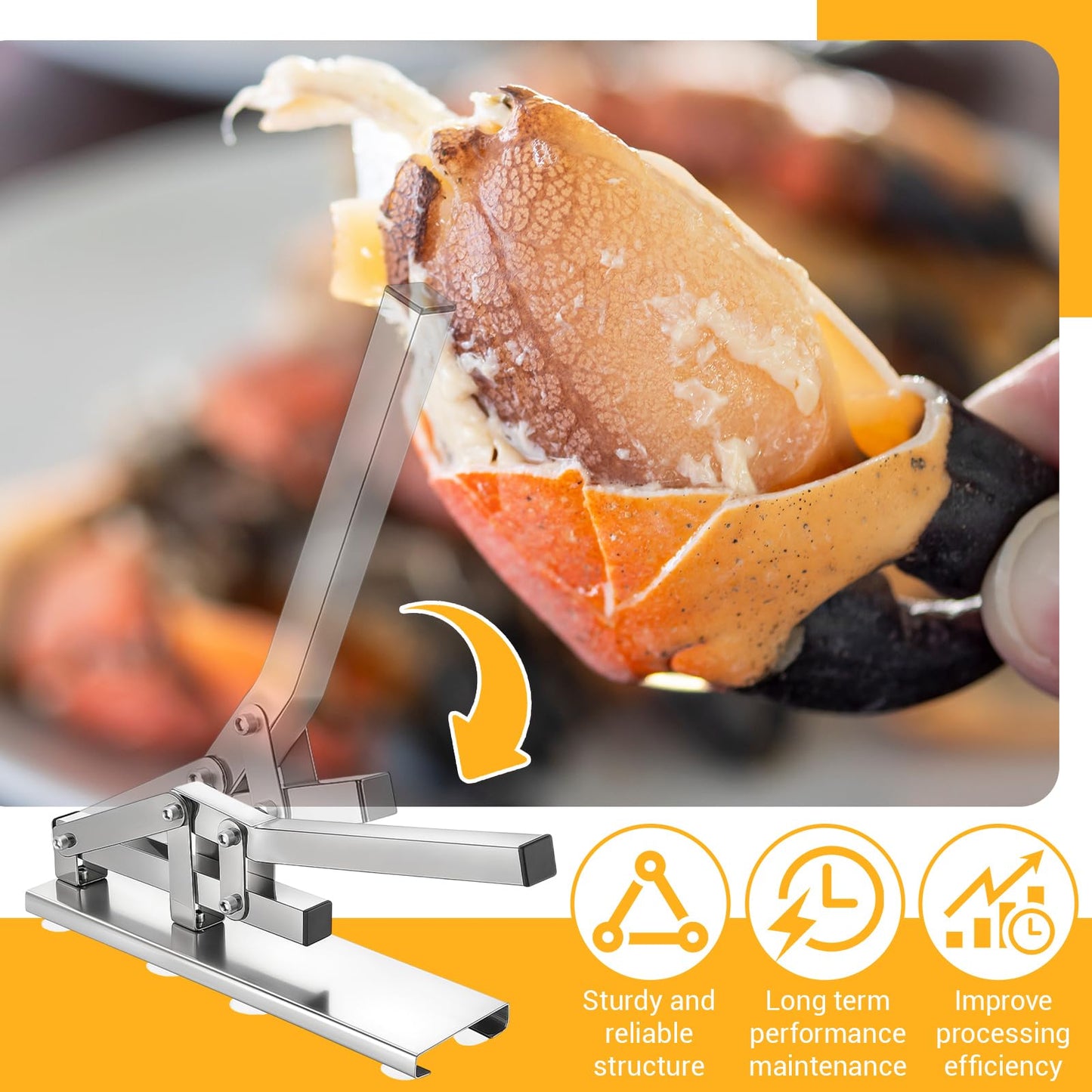 Zonon Stone Crab Claw Cracker Solid Stainless Steel Seafood Lobster Cracker Tool 9-1/4inch Extended Handle with Suction Cup Base for Kitchen Chef Restaurants and Homes