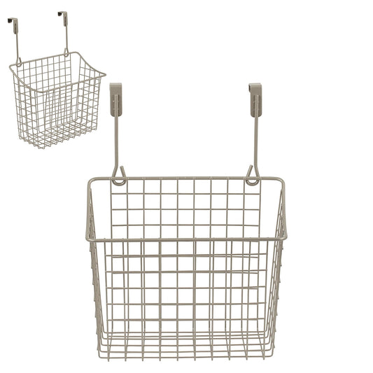 Spectrum Hanging Baskets for Organizing (Large, Satin Nickel) - Grid Over the Cabinet Wire Basket for Kitchen or Bathroom - Door Hanging Storage Organizer for Cleaning Supplies, Washcloths, & Towels