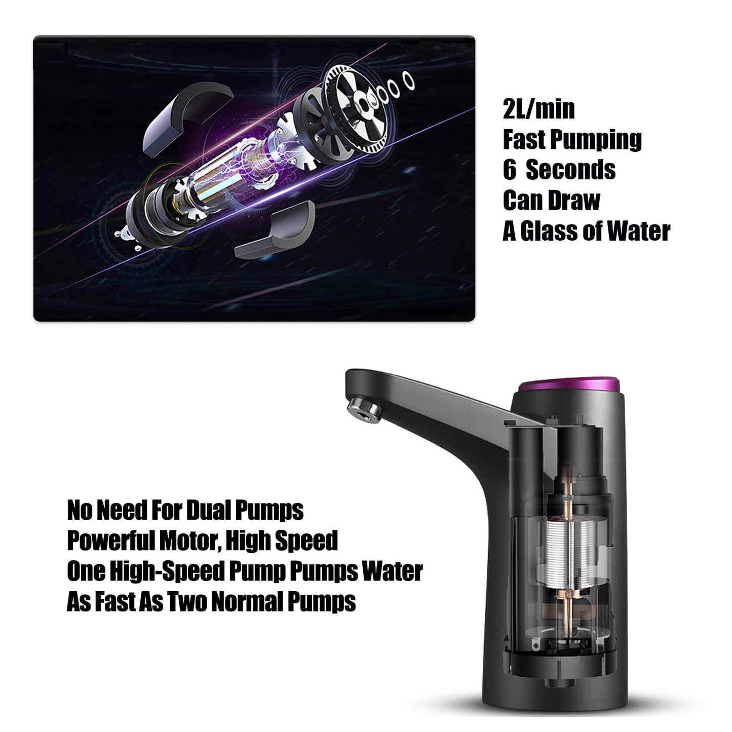 GOLDEN DEER Water Dispenser for 5 Gallon Bottle, Portable Water Cooler Dispenser,Universal Water Dispenser for 2.5、3 and 5 Gallon Bottles USB Charging Water Pump