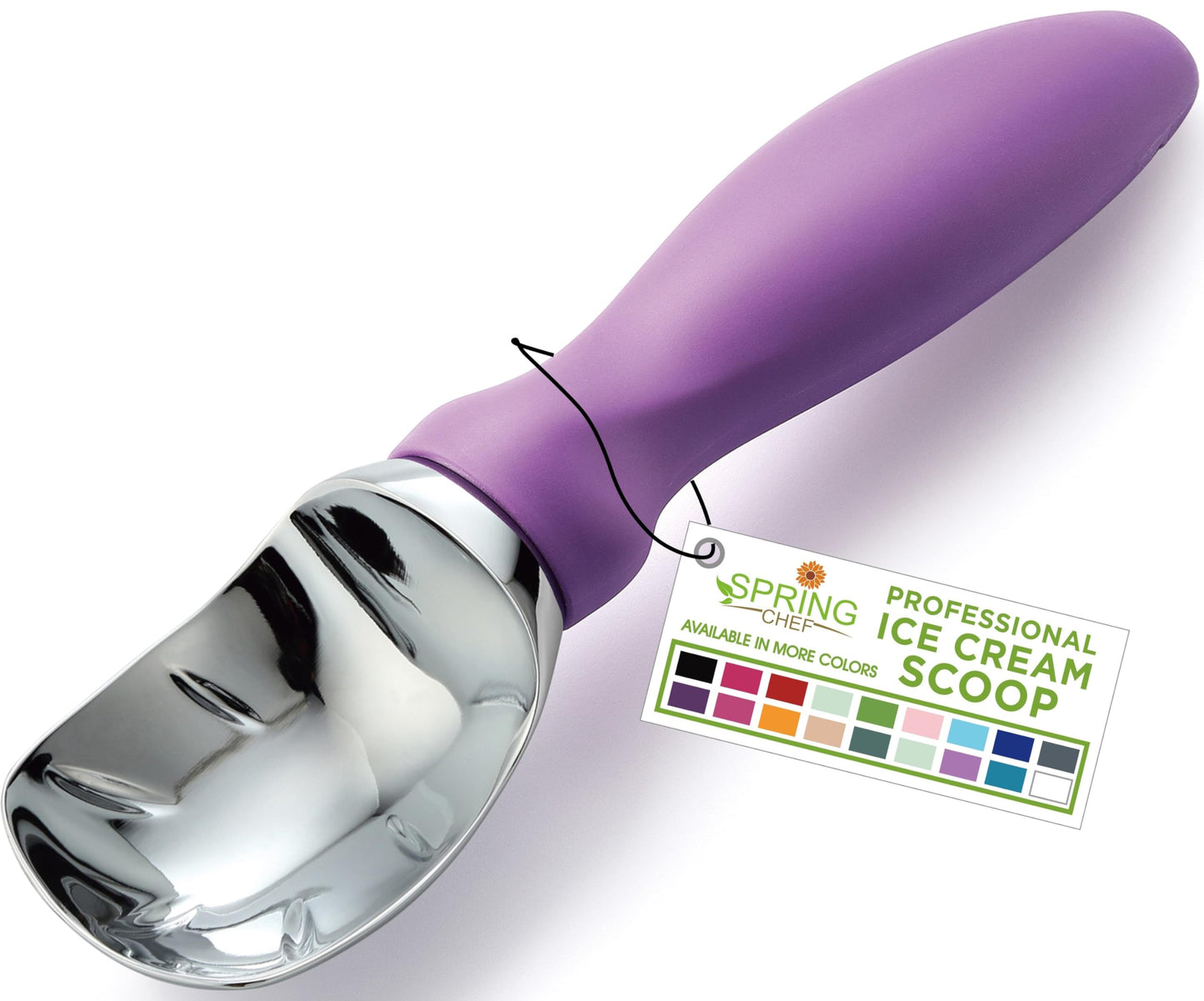 Spring Chef Metal Ice Cream Scoop with Comfortable Handle, Heavy Duty Sturdy Ice Cream Scooper Spoon for Cookie Dough, Frozen Yogurt, Gelato, Sorbet, Sundae, Melon - Dishwasher Safe - Orchid