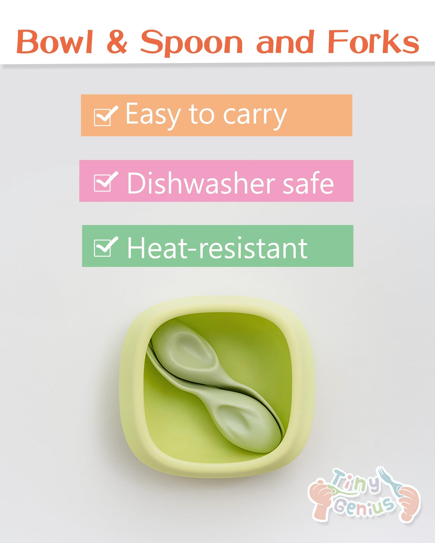 Tiny Genius Toddler Utensils Set Ergonomic Fork and Spoon and Bowl Set Non-Slip Design for baby 1-4 Year Olds Self-Feeding BPA Free Silicone Microwave and Dishwasher Safe Fine Motor Skills (Green)