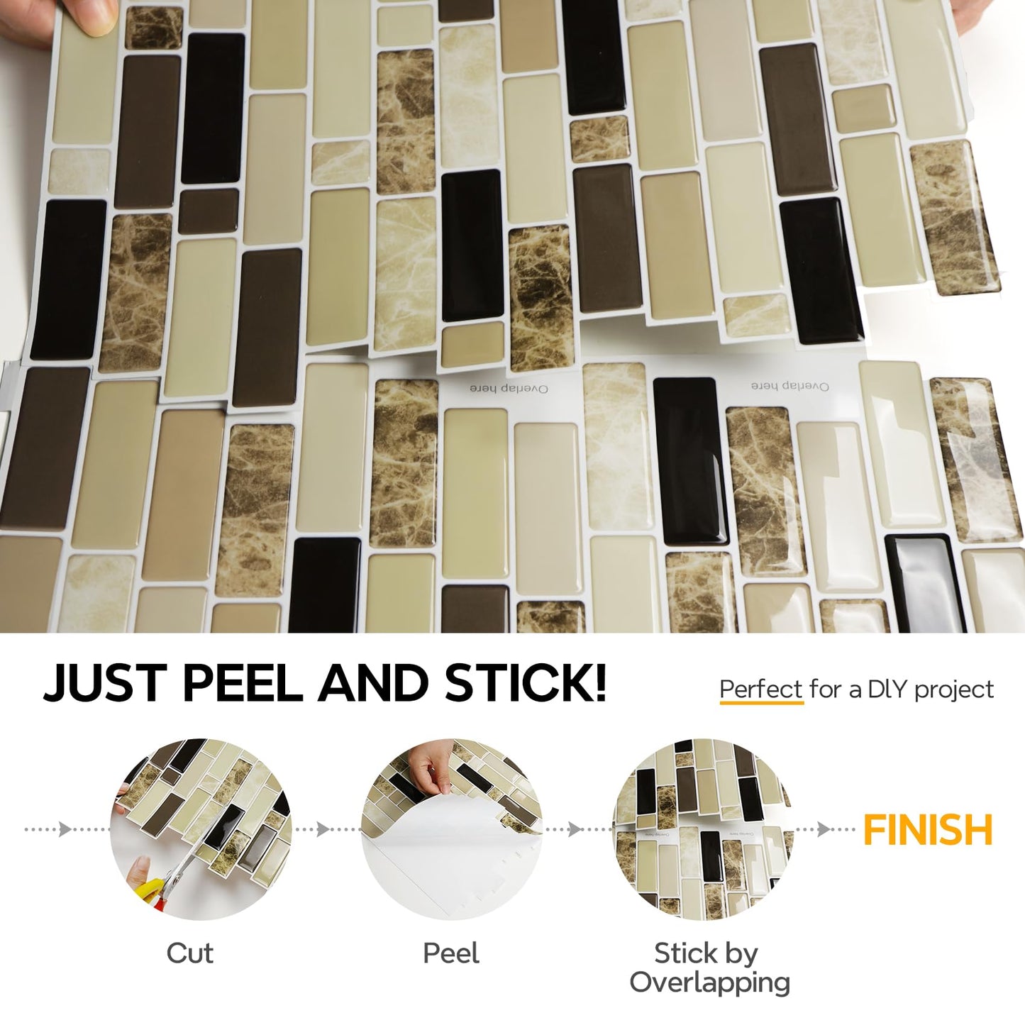 Vamos Tile 12" x 12" Peel and Stick Self Adhesive Kitchen Backsplash, Stick On Tile Backsplash for Kitchen & Bathroom(10 Sheets)