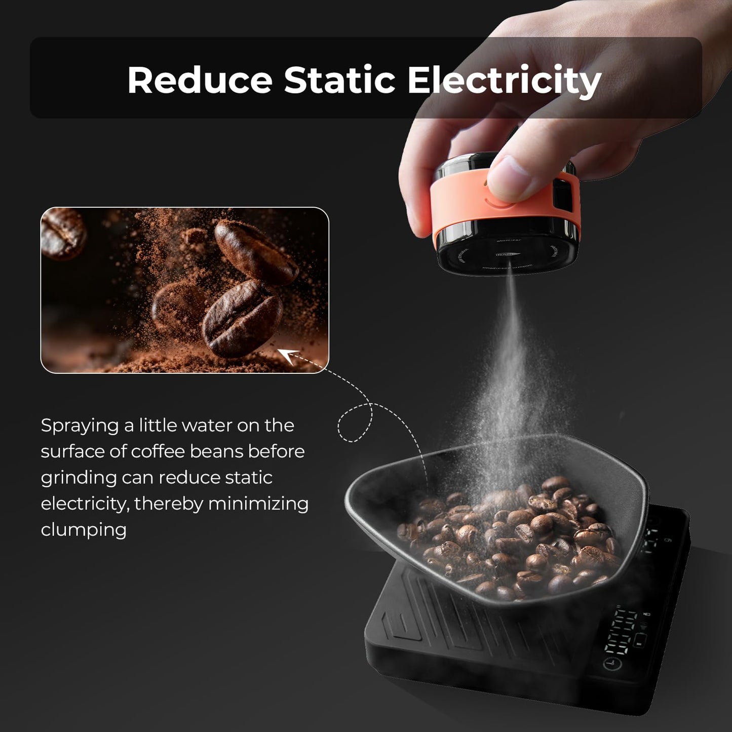 IKAPE Magnetic Rechargeable Coffee Bean Spray Bottle, 20ml Anti-Static RDT Tool for Espresso Grinders, Barista Coffee Accessories