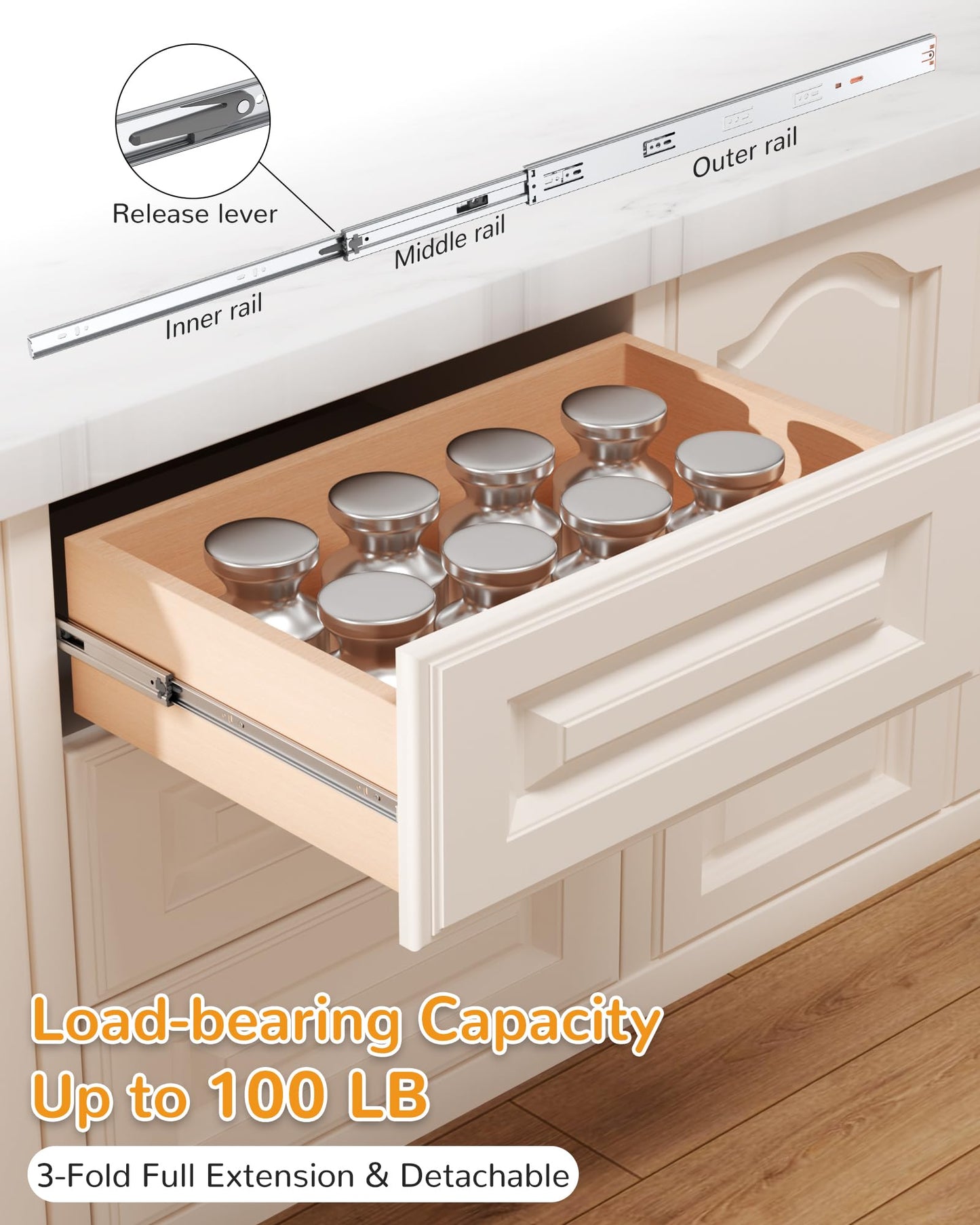 Chibery 14 Inch Side Mount Soft Close Drawer Slides, 6 Pairs Heavy-Duty Full Extension Kitchen Cabinet Drawer, Metal Ball Bearing Smooth Slow Quiet Self Closing Dresser Glides Runners, 100LB Capacity