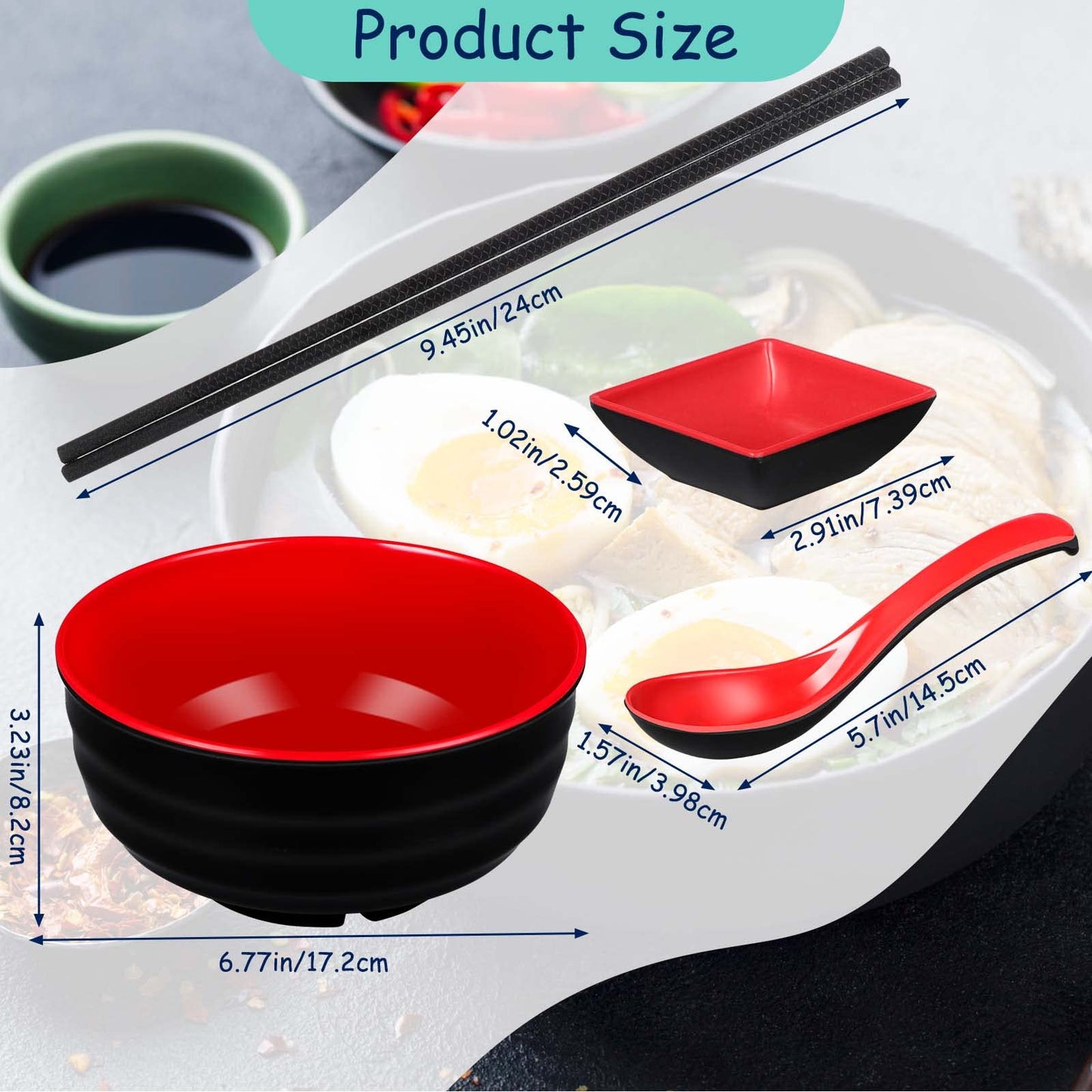 meekoo 6 Sets 41oz Ramen Bowl Bulk Asian Chinese Large Japanese Ramen Noodle Pho Bowl with Dipping Bowls Spoons Chopsticks and Chopsticks Stands for Udon Soba Asian Noodle