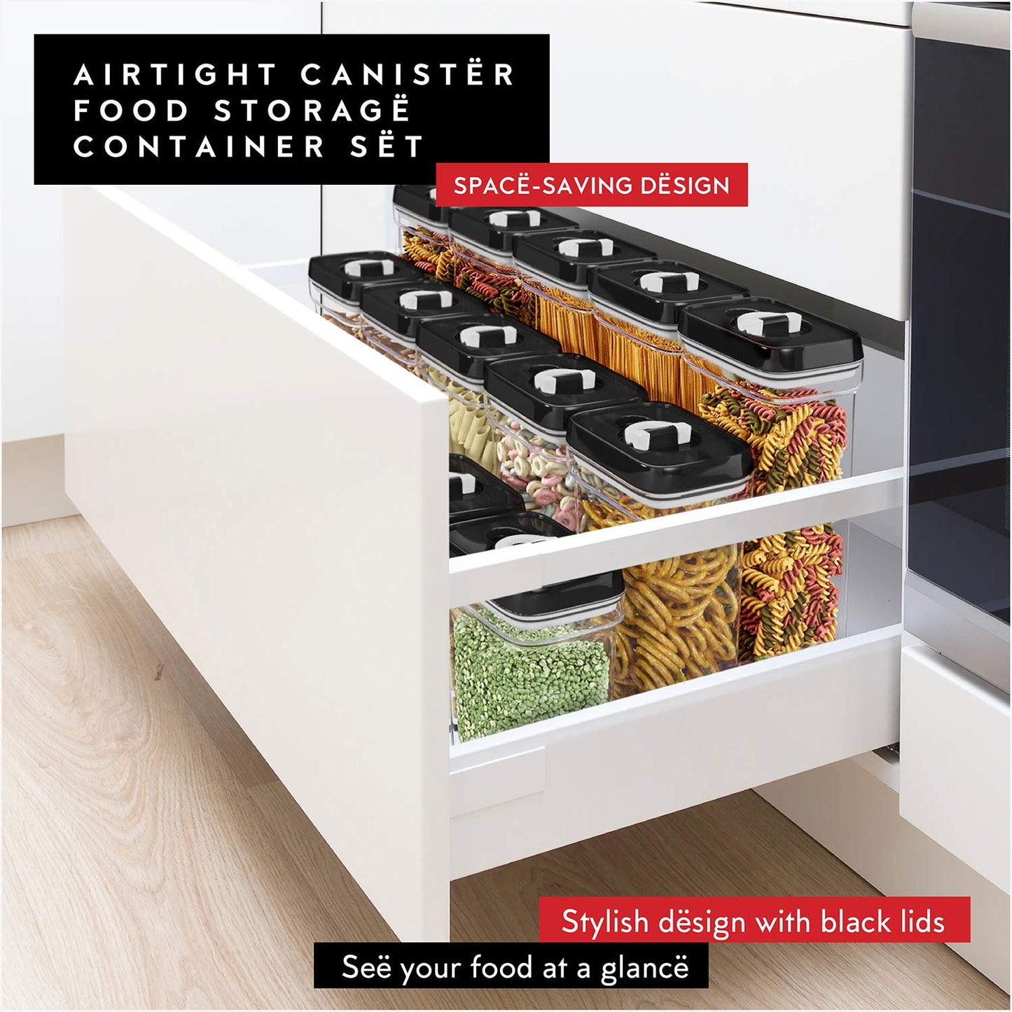 DWËLLZA KITCHEN Airtight Food Storage Containers with Lids – 4 Piece Set Air Tight Kitchen Storage Containers Clear Pantry Organization and Storage Set BPA-Free - Keeps your Food Fresh & Dry