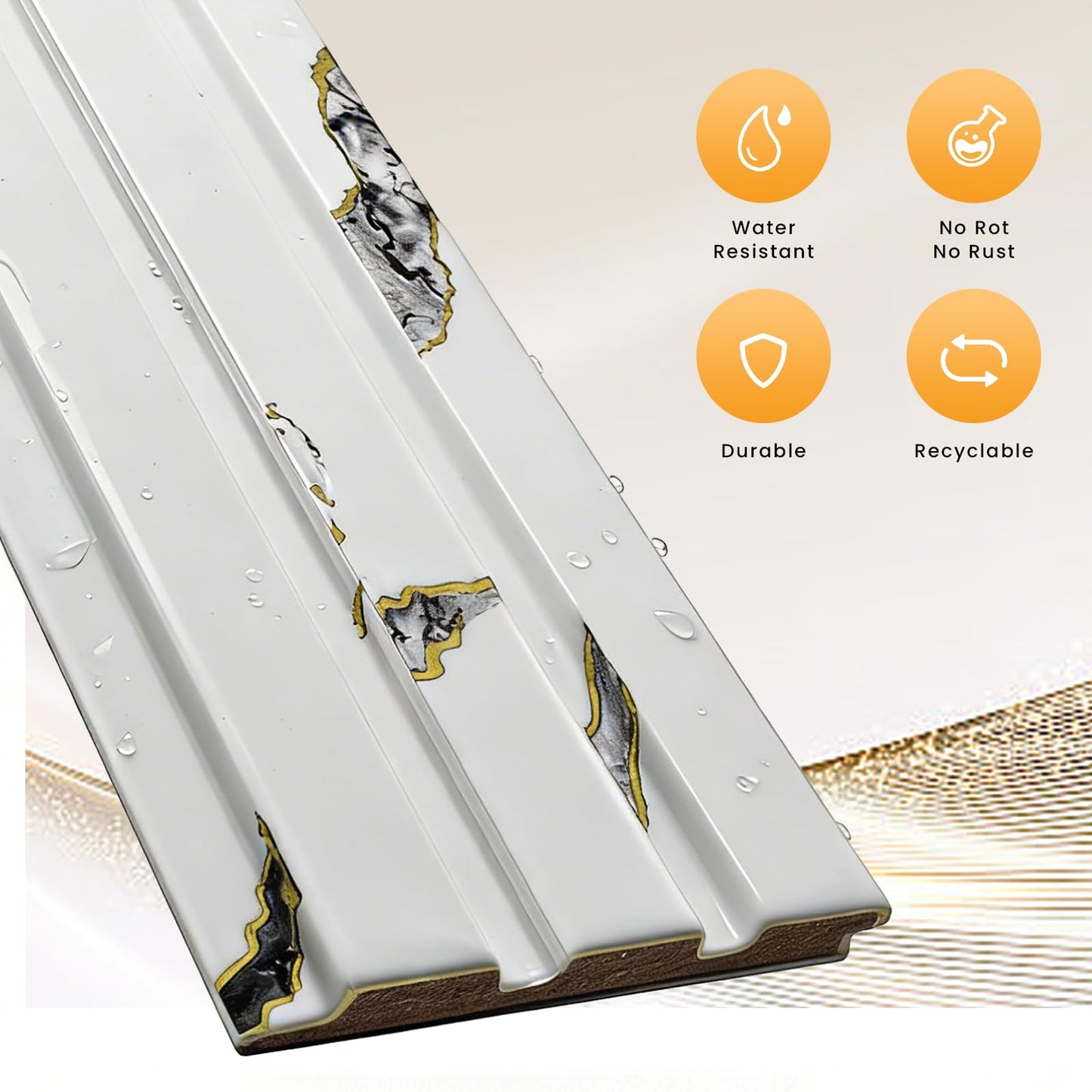 16 Pack Faux Marble Slat Wall Panels for Interior Wall Decor, Waterproof Lightweight Decorative Panels for Accent Wall, DIY Wall Covering for Living Room Bedroom TV Wall, 47.2" × 4.3", White