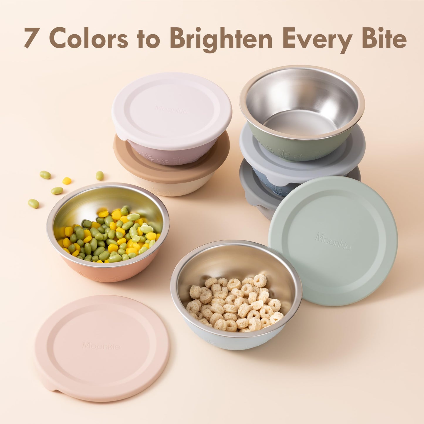 Moonkie Baby Bowls with Suction, Stainless Steel & Silicone Toddler Bowls with Lids, Seamless One-Piece Design Silicone Bowls for Babies 4 Months+, 13oz, BPA-Free, Lead-Free, Dishwasher Safe, 2 Pack