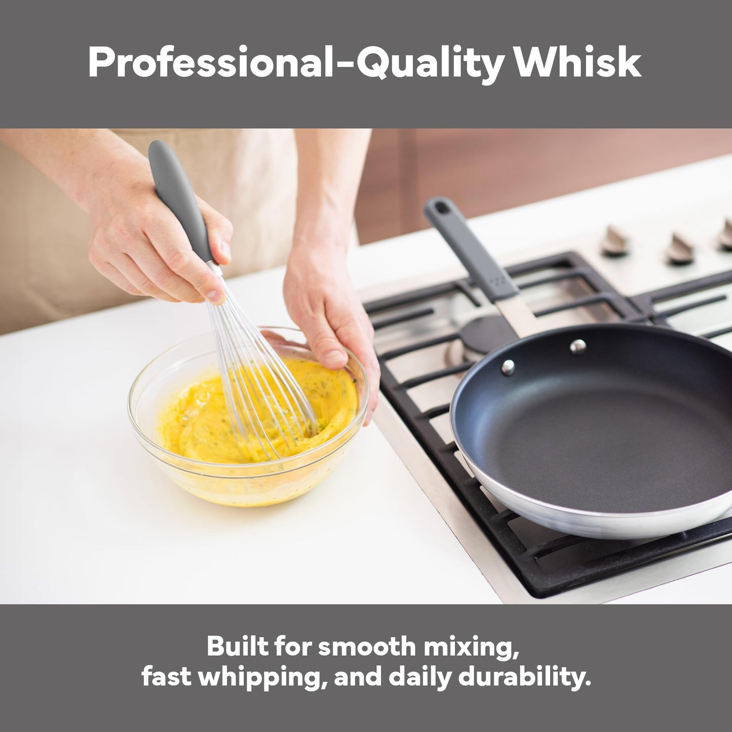 Misen Stainless Steel Balloon Whisk - Dishwasher Safe - Ergonomic Silicone Grip, Versatile Cooking Whisk for Eggs, Durable Construction - Professional-Grade Kitchen Tool - Gray