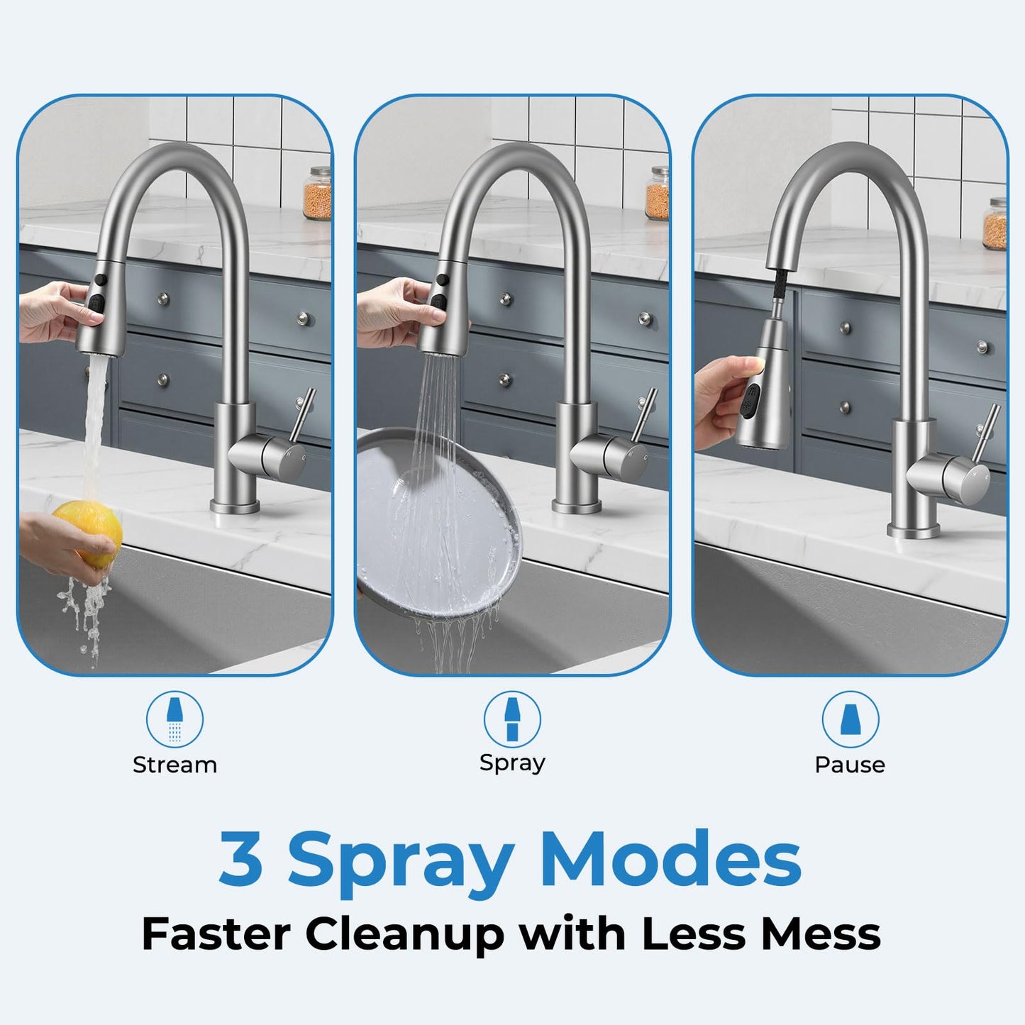 Kitchen Faucet with Pull Down Sprayer, VFAUOSIT Lead-Free Kitchen Sink Faucet Brushed Nickel Stainless Steel High Arc Pull Out Single Hole Kitchen Faucets for Pot Filler, Farmhouse RV Bar Laundry Room