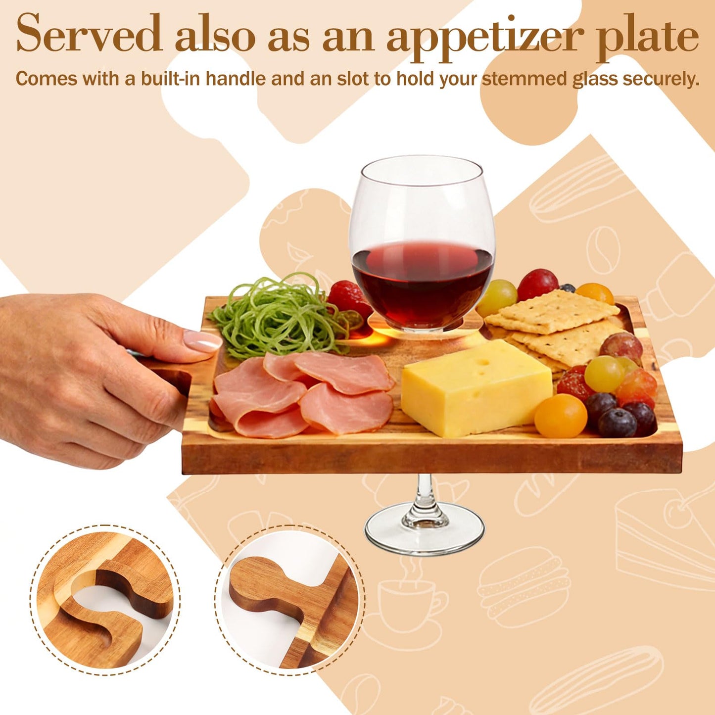Wooden Charcuterie Boards Set of 4, Cheese Board Platter, Charcuterie Tray Serving Platter, Acacia Wood Serving Board Appetizer Tray with Mag Storage Holder, for Hosting Entertaining Party Birthday