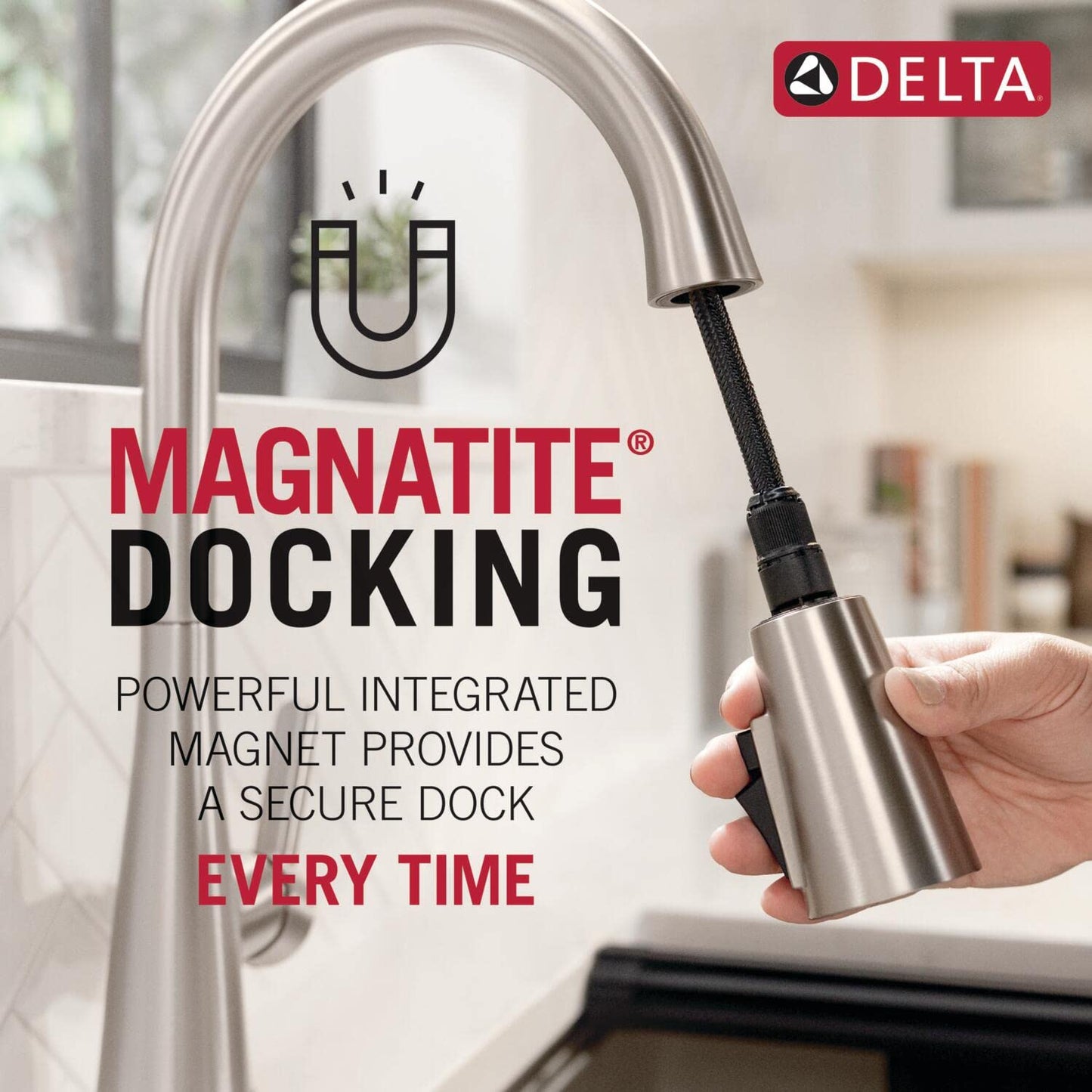 Delta Rhett Pro Style Commercial Kitchen Faucet with Pull Down Sprayer, Brushed Nickel Single Hole Kitchen Sink Faucet, Single Handle, Stainless 18829-SS-DST