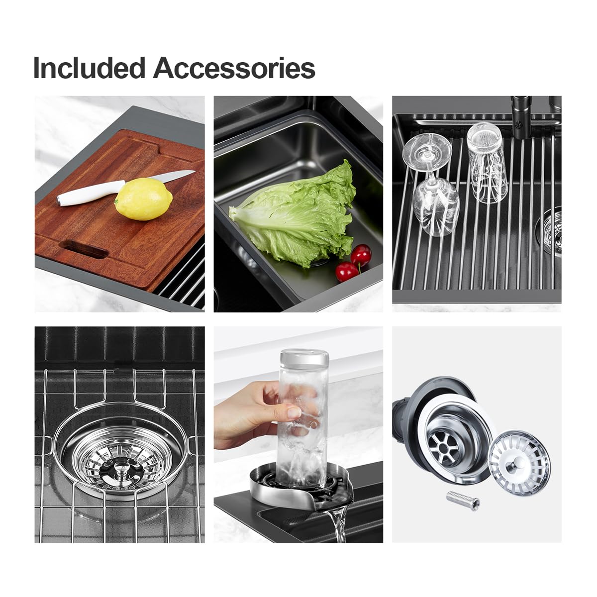 FRANIC 26" Handmade Black Bar Workstation Sink, 26" x 18" x 8" Stainless Steel Matte Nano Black Topmount Single Bowl Small Kitchen Outdoor Sink