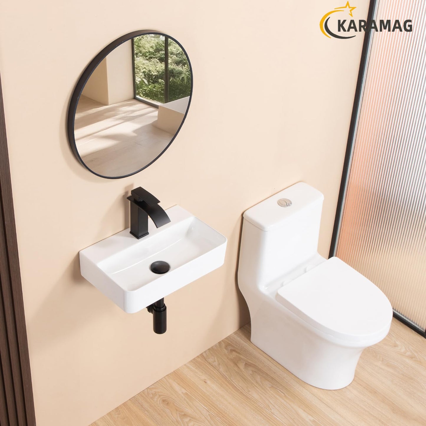 KARAMAG Small Vessel Sink 17.7"x11.2" Wall Mount Bathroom Sink Rectangular White Porcelain Ceramic Floating Tiny Bathroom Wall Mounted RV Sink