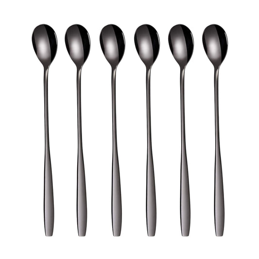 GRÄWE Long Handle Iced Tea Spoon, Coffee Spoon, Ice Cream Spoon, Spoons for desserts, Stainless Steel, Cocktail Stirring Spoons, Set of 6, Dishwasher Safe, Black