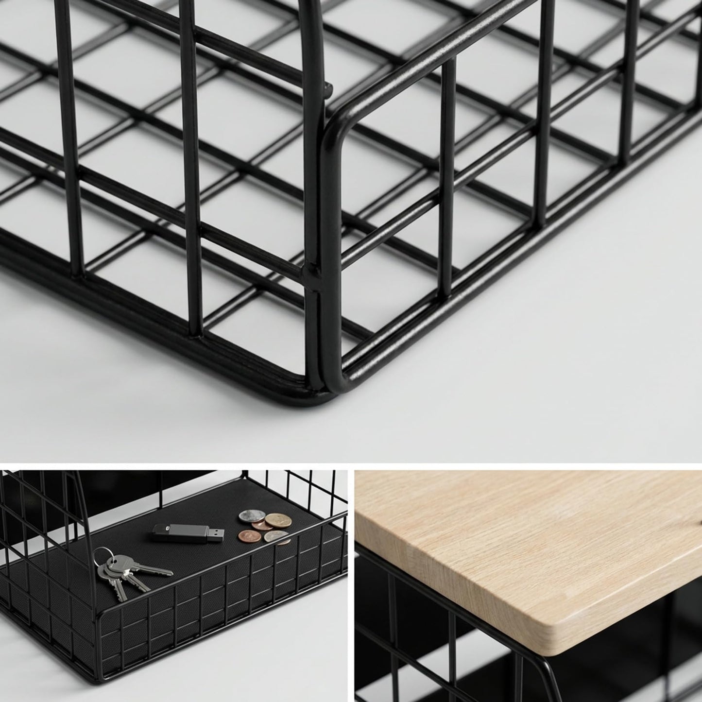 REFGY Magnetic Shelf for Fridge - 35LBS Max Load Magnetic Basket for Refrigerator Side, Large Magnetic Spice Rack with Removable Hooks & Top Natural Texture Board.