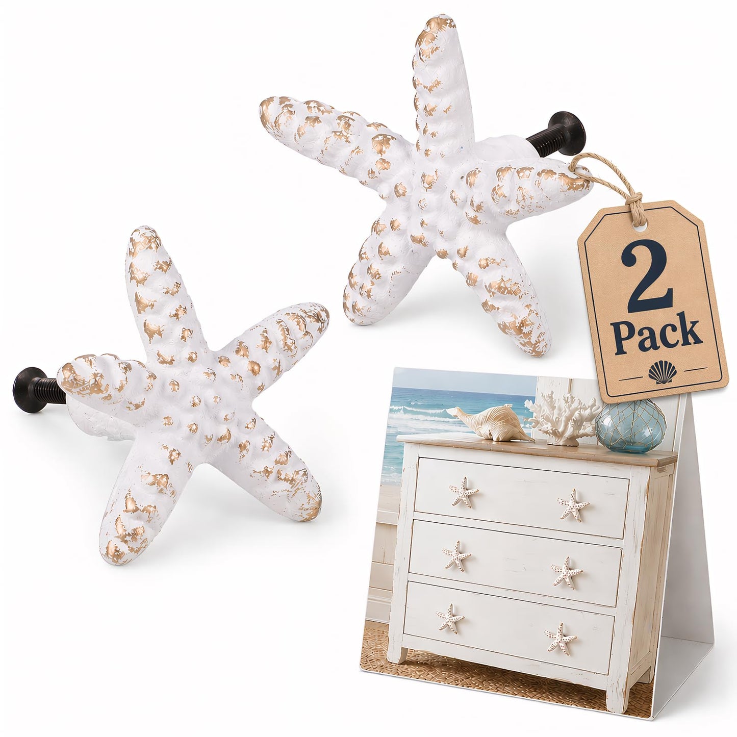 GALPADA Cabinet Knobs: 2 Pack Coastal Drawer Pulls Iron Dresser Knob for Kitchen Cupboard Wardrobe Closet Door, Nautical Beach Decor Hardware for Cabinets and Drawers