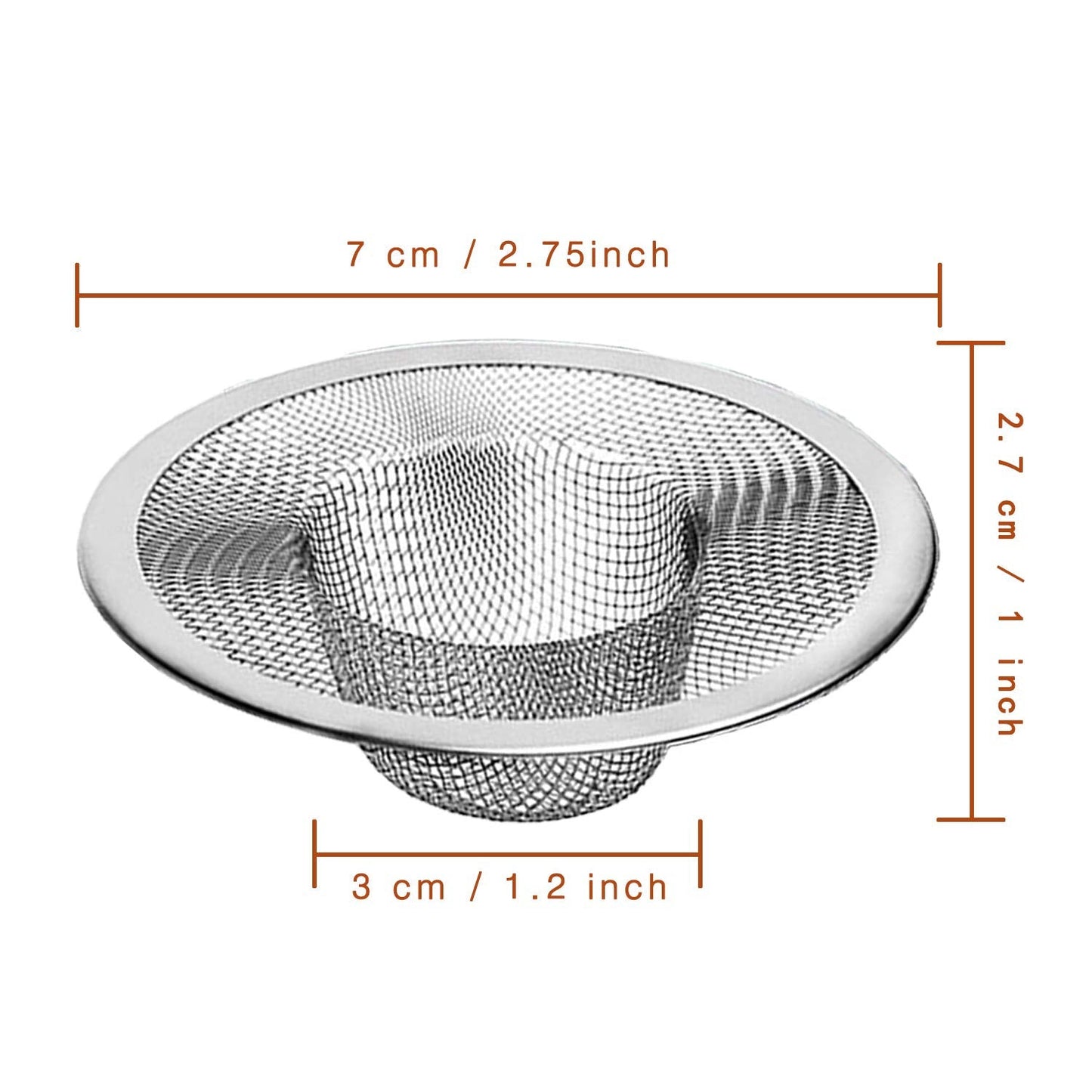 2pcs Heavy Duty Stainless Steel Slop Basket Filter Trap, 2.75" Top / 1" Mesh Metal Sink Strainer Shower Drain Hair Catcher for Kitchen Bathroom Bathtub Wash Basin Floor Balcony Drain Hole, Utility
