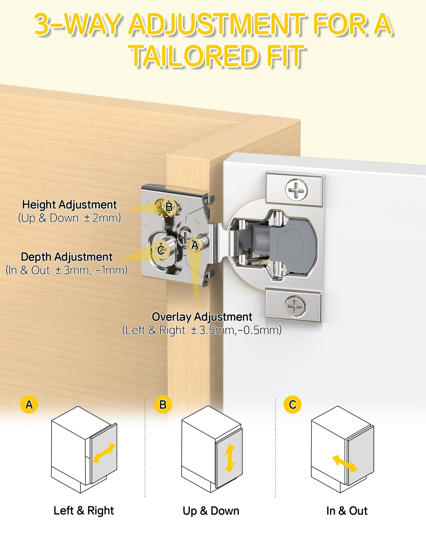 Onemake 20 Pack 1/2" Overlay Face Frame Soft Close Cabinet Hinges, 105° Concealed Hinge, Smooth Slow Self Closing, 3D Adjustable, Hidden Hardware Replacement for Kitchen, Wardrobe, Cupboard Door