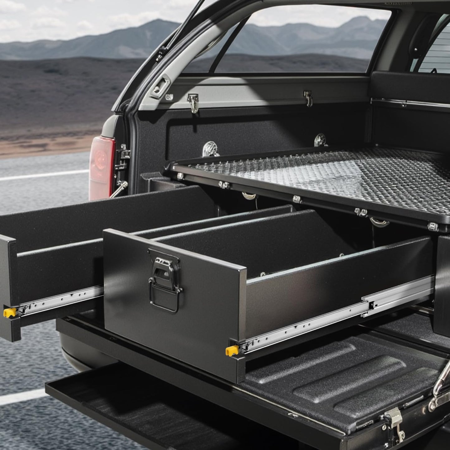 VEVOR Heavy Duty Drawer Slides 60inch, 1 Pair Locking Drawer Slides 250lbs Load Capacity, Side Mount Ball Bearing, 3-Fold Full Extension