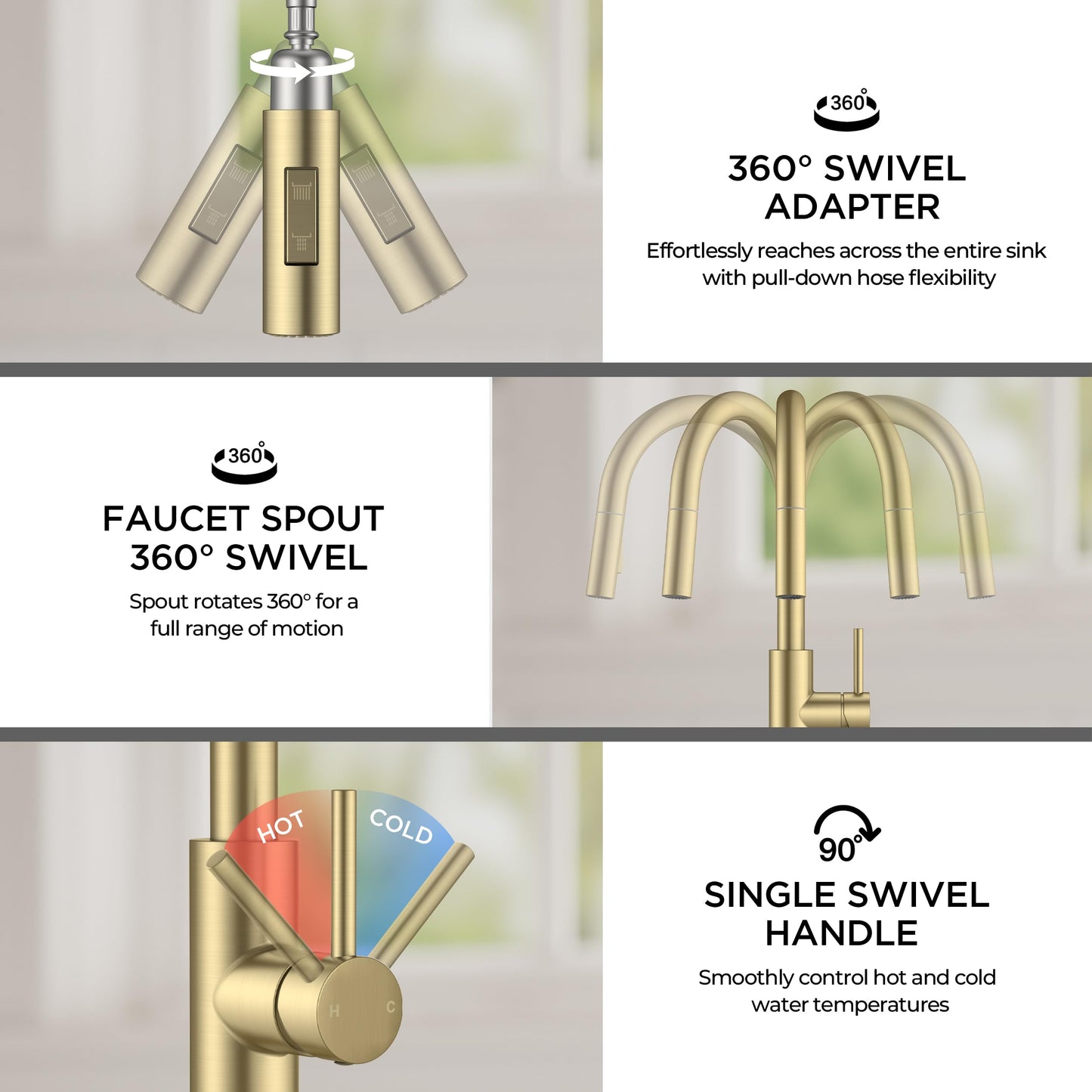 FORIOUS Kitchen Faucet with Pull Down Sprayer, Classic Brushed Gold, Single Handle High Arc Stainless Steel Kitchen Sink Faucet, 1 or 3 Hole Deck Mount for RV, Bar, Farmhouse, Laundry, Outdoor