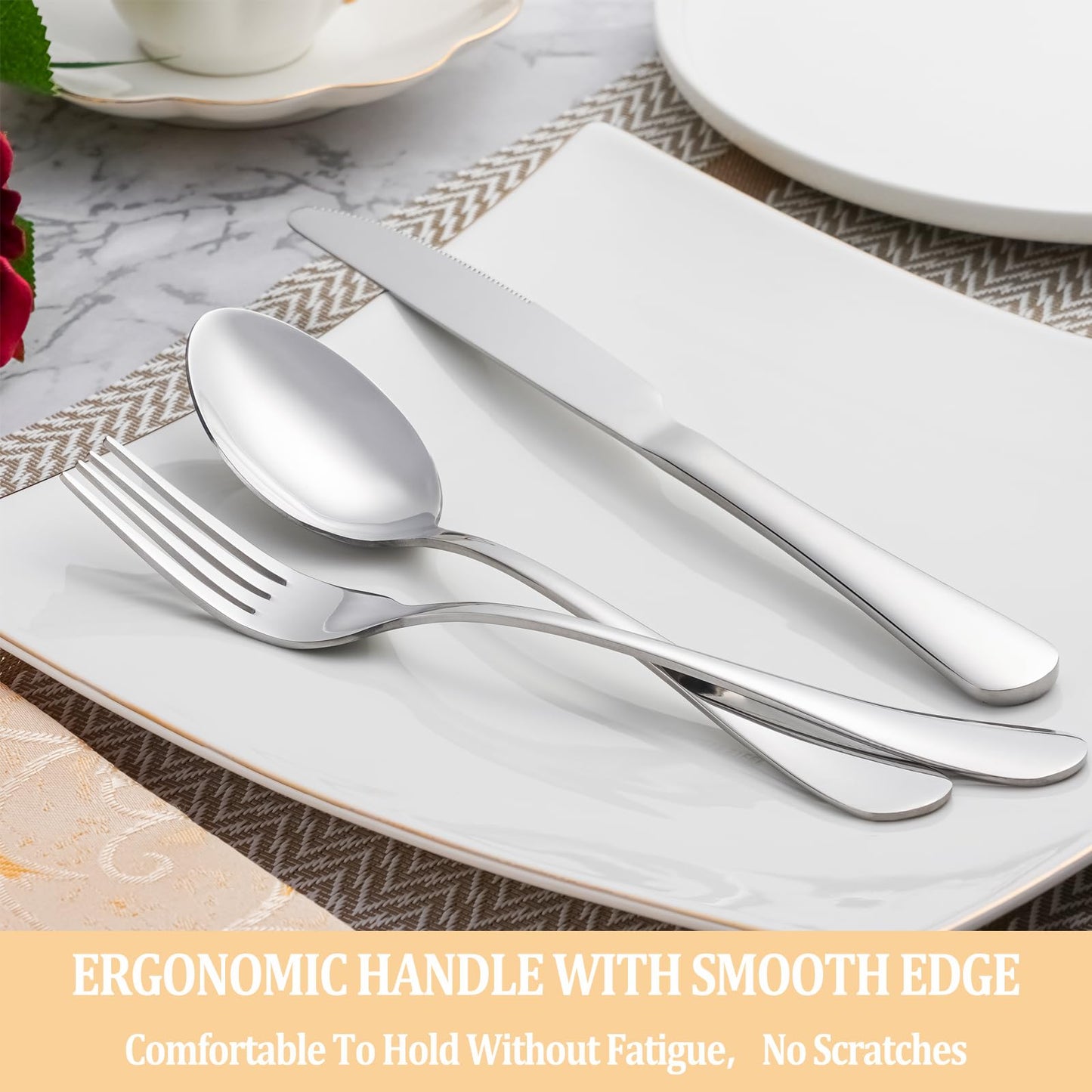 40 Piece Silverware Set Service for 8,Premium Stainless Steel Flatware Set,Mirror Polished Cutlery Utensil Set,Durable Home Kitchen Eating Tableware Set,Include Fork Knife Spoon Set,Dishwasher Safe