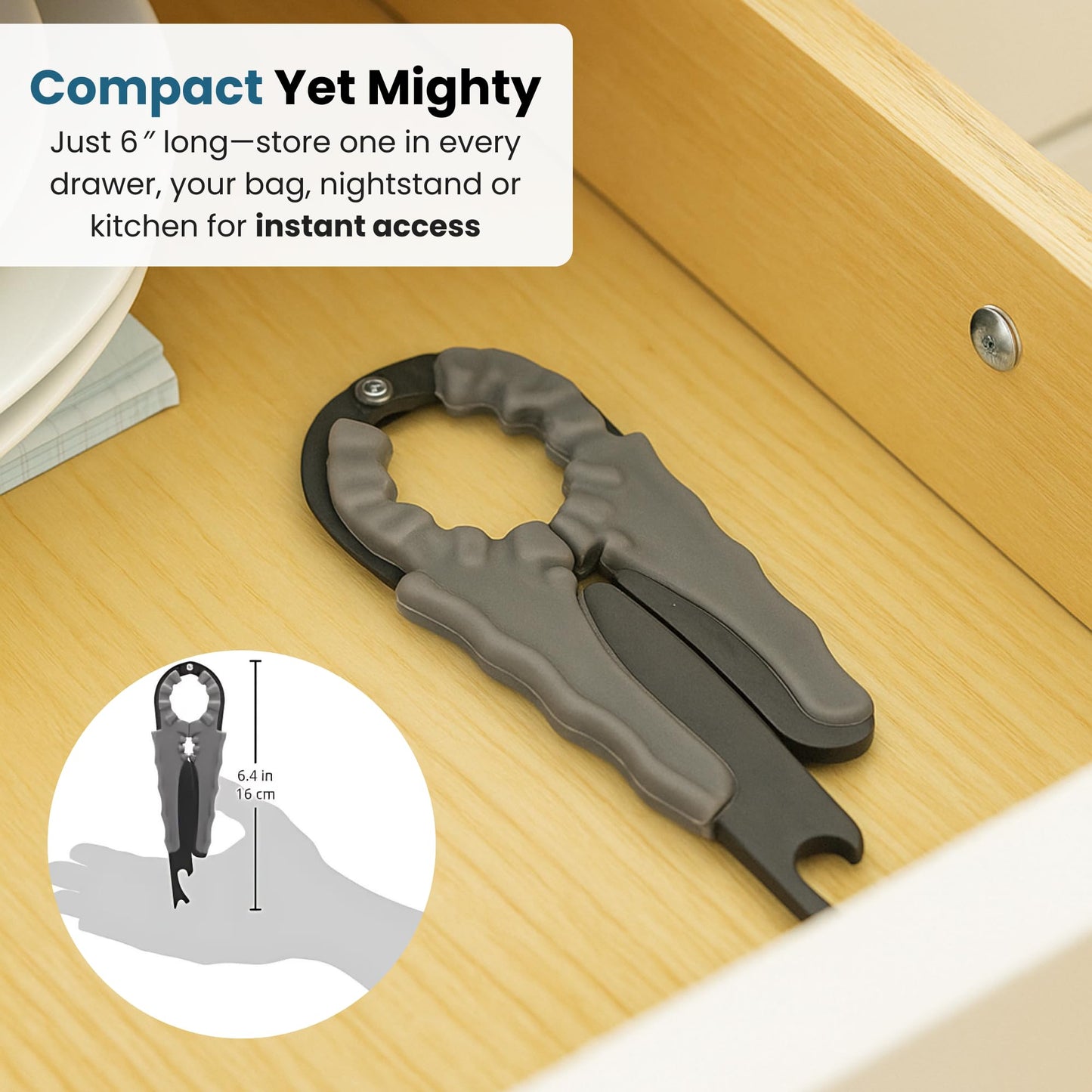 Jokari 3-Pack Multi Bottle Opener – Jar Lid Opener, Can Tab Lifter, Twist Cap Gripper – Ergonomic Kitchen Tool for Weak Hands or Arthritis – Opens Soda, Beer, Nail Polish, and More