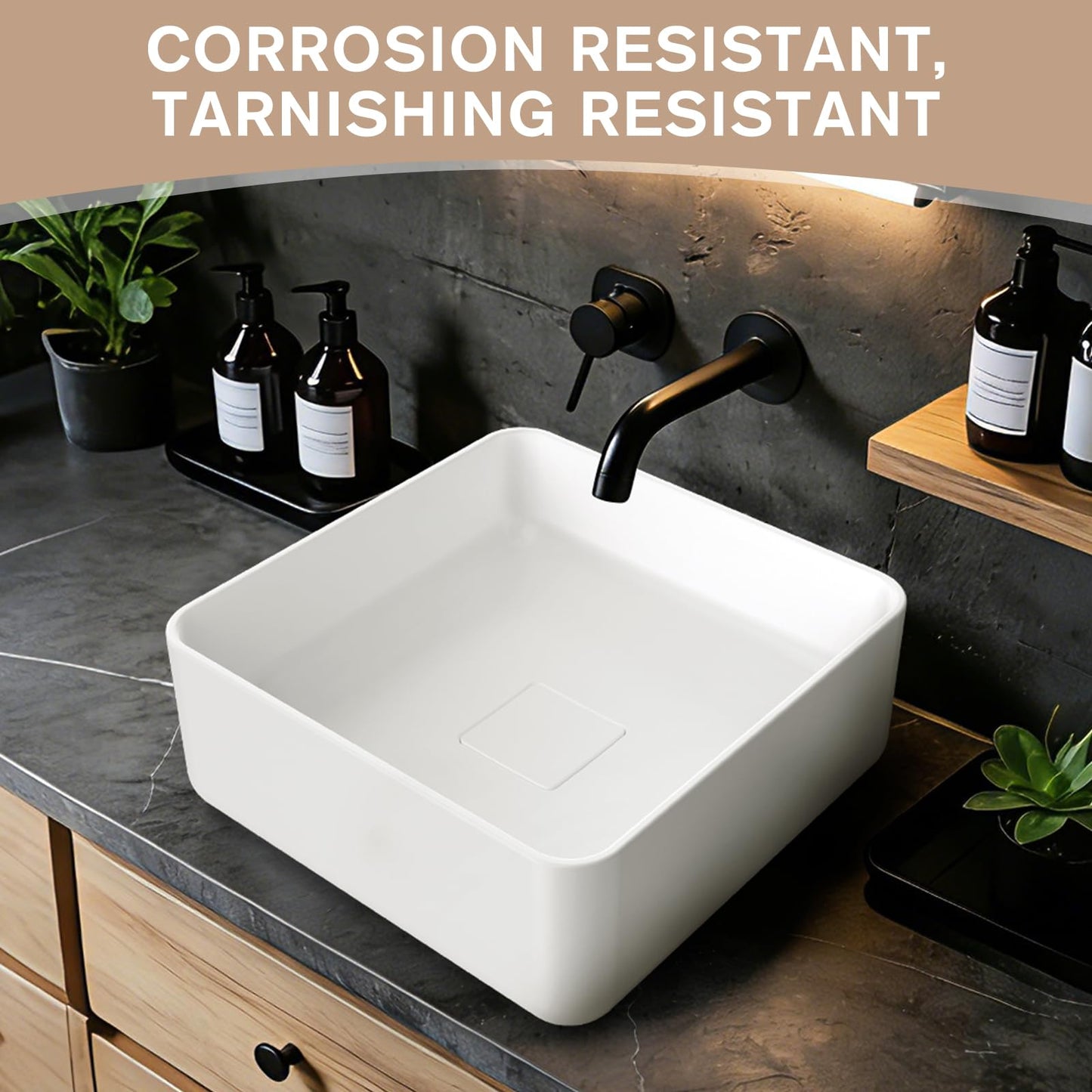 Vessel Sink with Drain, 12" Square Bathroom Sinks Above Counter, 0.2" Ultra-Slim Rim Modern Vessel Sinks for Bathroom, White Ceramic Vanity Sink (12.2x12.2" Square)