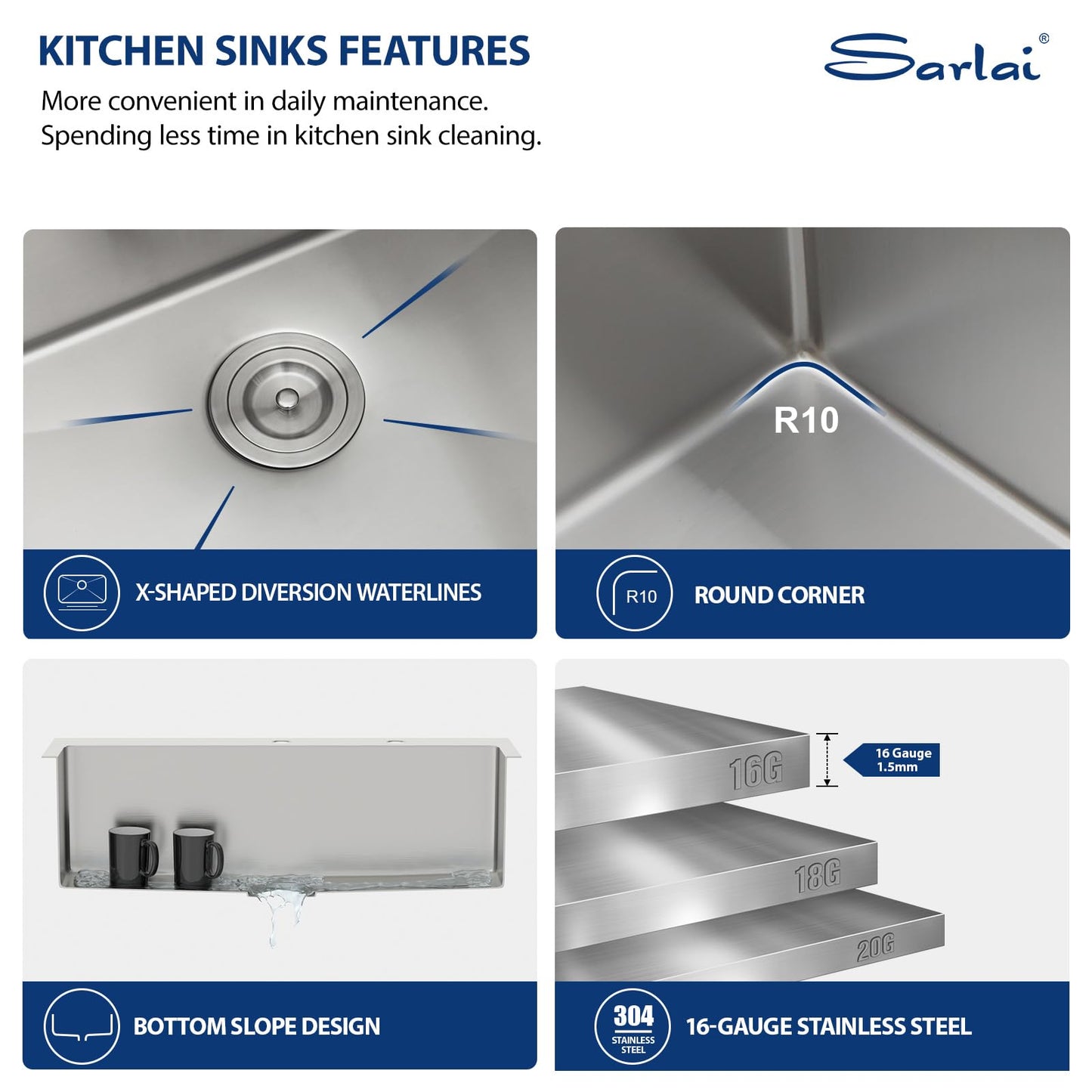 Sarlai 33 Inch Drop In Kitchen Sink - 33x19 Inch Kitchen Sink Drop In Stainless Steel Topmount Sink 16 Gauge Single Bowl Deep Top Mount Kitchen Sinks Basin