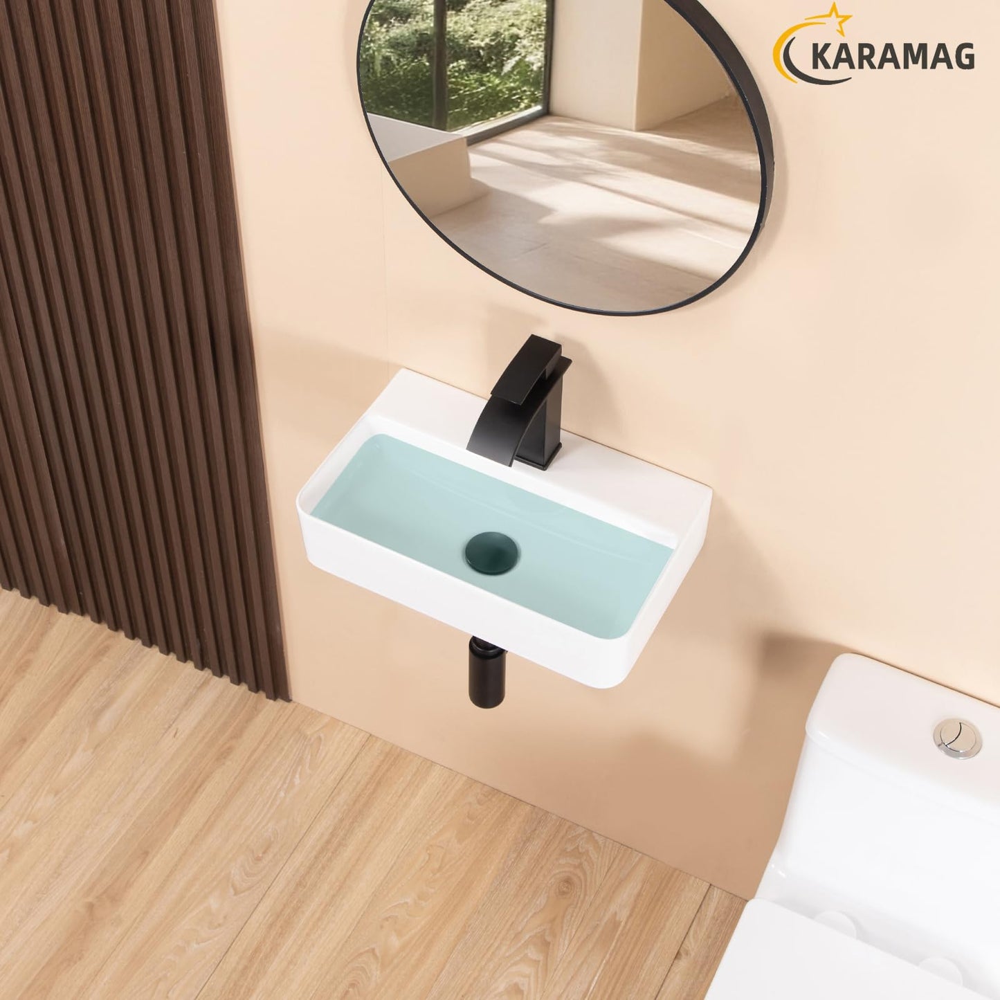 KARAMAG Small Vessel Sink 17.7"x11.2" Wall Mount Bathroom Sink Rectangular White Porcelain Ceramic Floating Tiny Bathroom Wall Mounted RV Sink