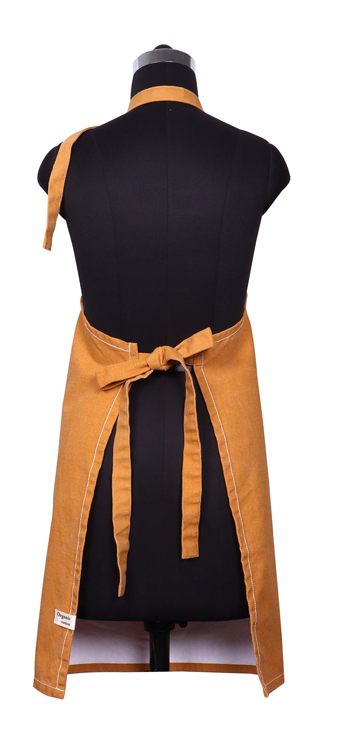 AMOUR INFINI Cotton Solid Aprons for Women with Pocket, Adjustable Strap and Waist Ties Washed Chef Aprons for Cooking, Baking and Gardening (27.5 x 33 Inches - Yellow)