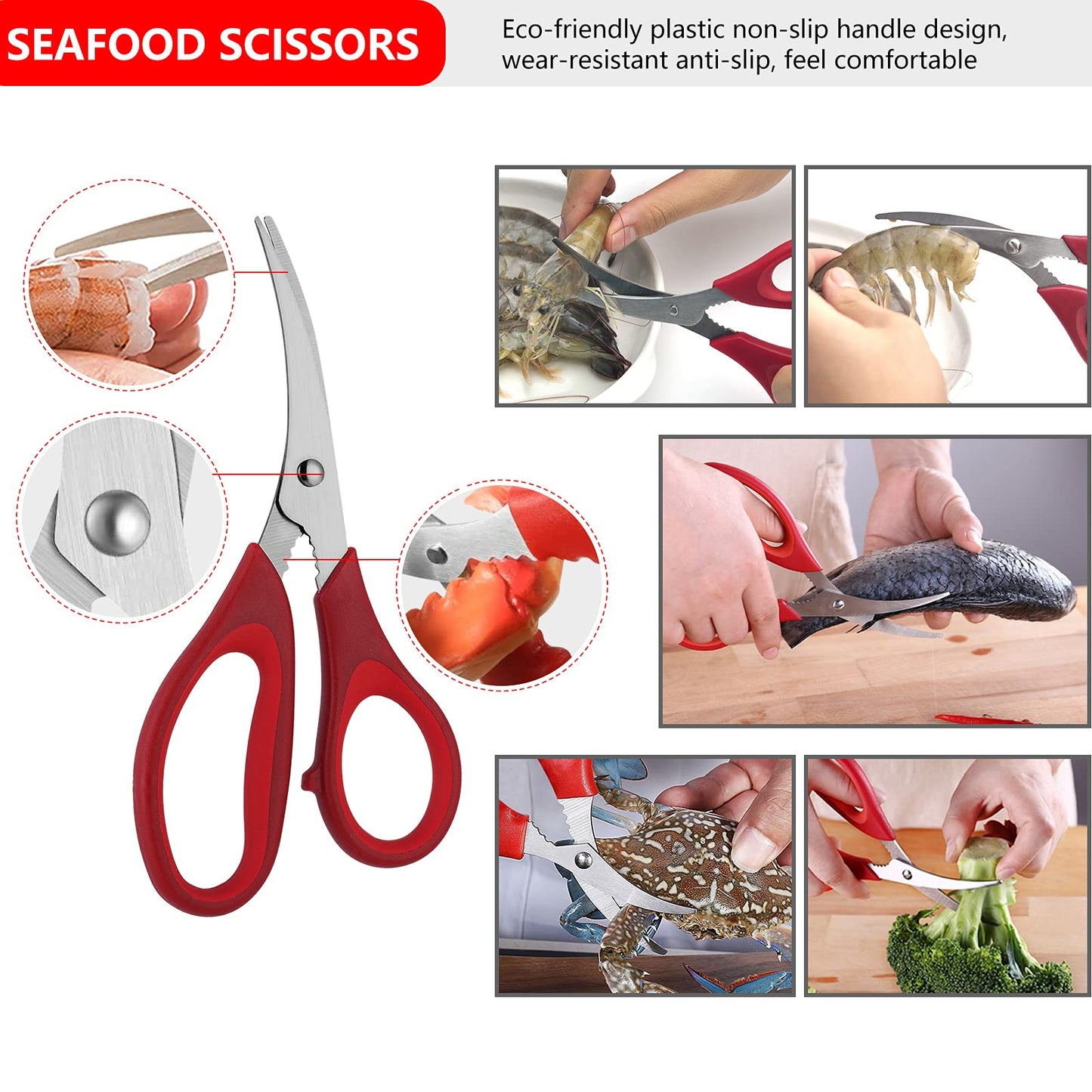 Seafood Tools Set Includes 4 Crab Crackers 6 Seafood Fork 6 Lobster Crackers 1 Seafood Scissors 1 Oyster Knife 1 Shrimp Cleaning Tool-Nutcracker Set（19 Piece ）