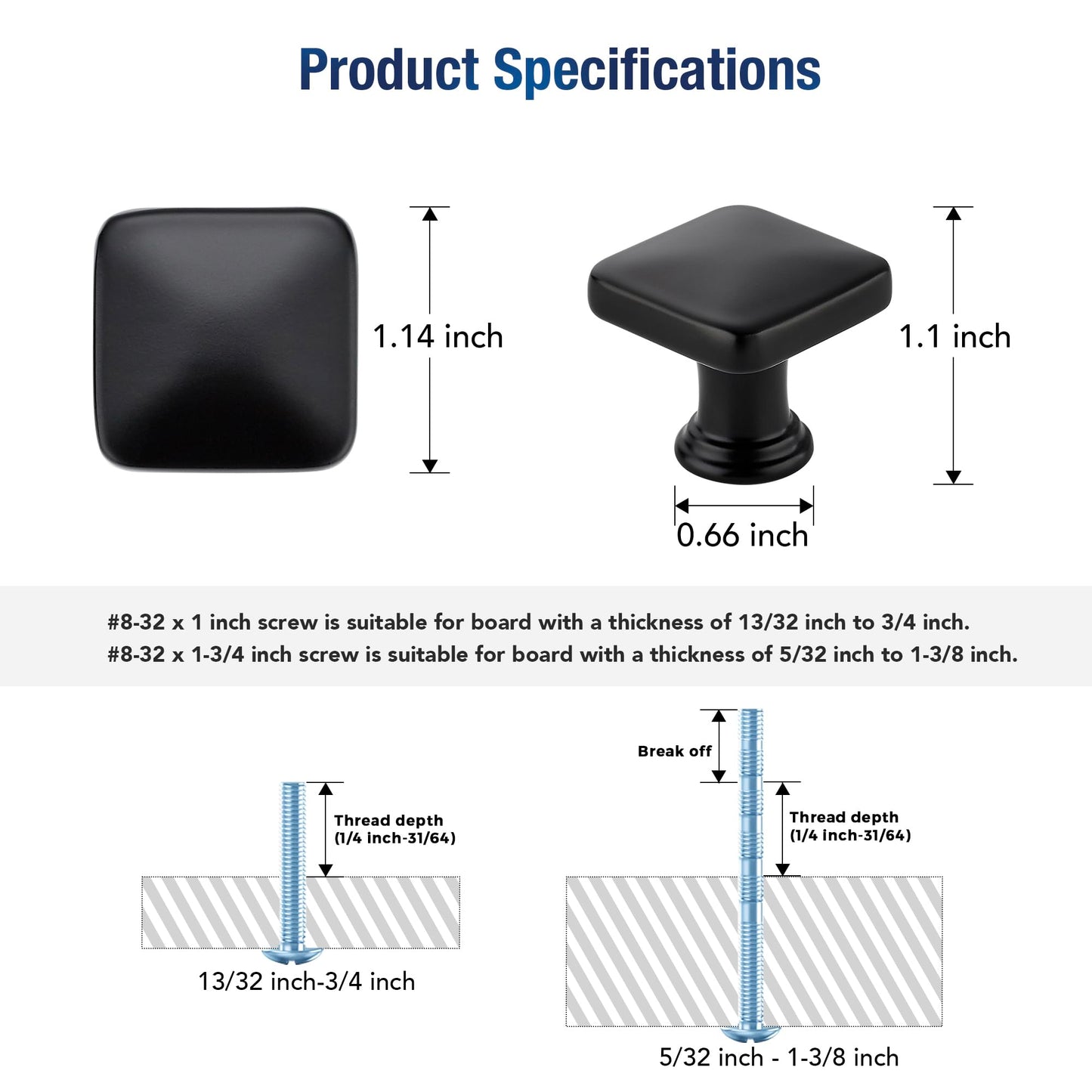 JOY DECOR 10 Pack Matte Black Cabinet Knobs, 1-1/8 Inch Zinc Alloy Single Hole Drawer Pulls for Dressers, Cabinets and Kitchen Hardware