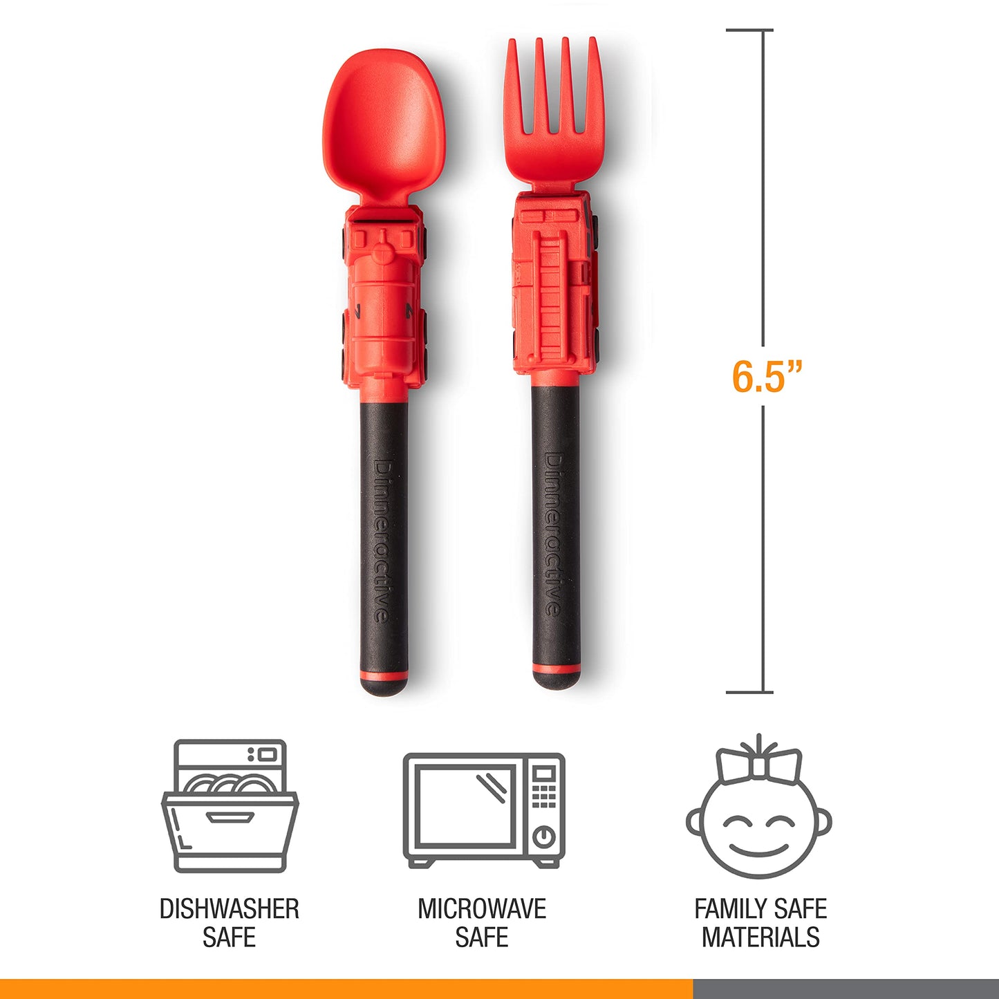Dinneractive Utensil Set for Kids – Red Firefighter Themed Fork and Spoon for Toddlers and Young Children – 2-Piece Set
