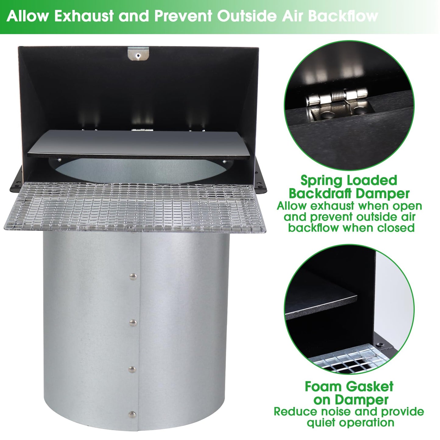 10 Inch Wall Vent Cover,Exhaust Vent Hooded Wall Vent with Screen and Damper,Outdoor Wall Exhaust Vent Cap Exterior Air Vent Cover for Kitchen Range Hood HVAC Duct Dryer Ventilation,Galvanized Steel