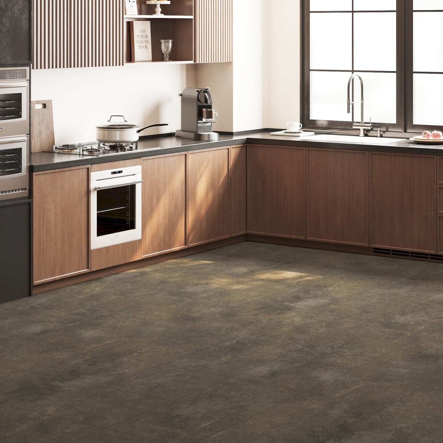 WOWSTAR 30-Pack Peel and Stick Floor Tiles, 12 x 12in Vinyl Flooring Tiles, Self-Adhesive Waterproof Flooring Planks for Kitchen, Dining Room, Bedrooms, 30 Sq. Ft - Brown Fine Sand Texture